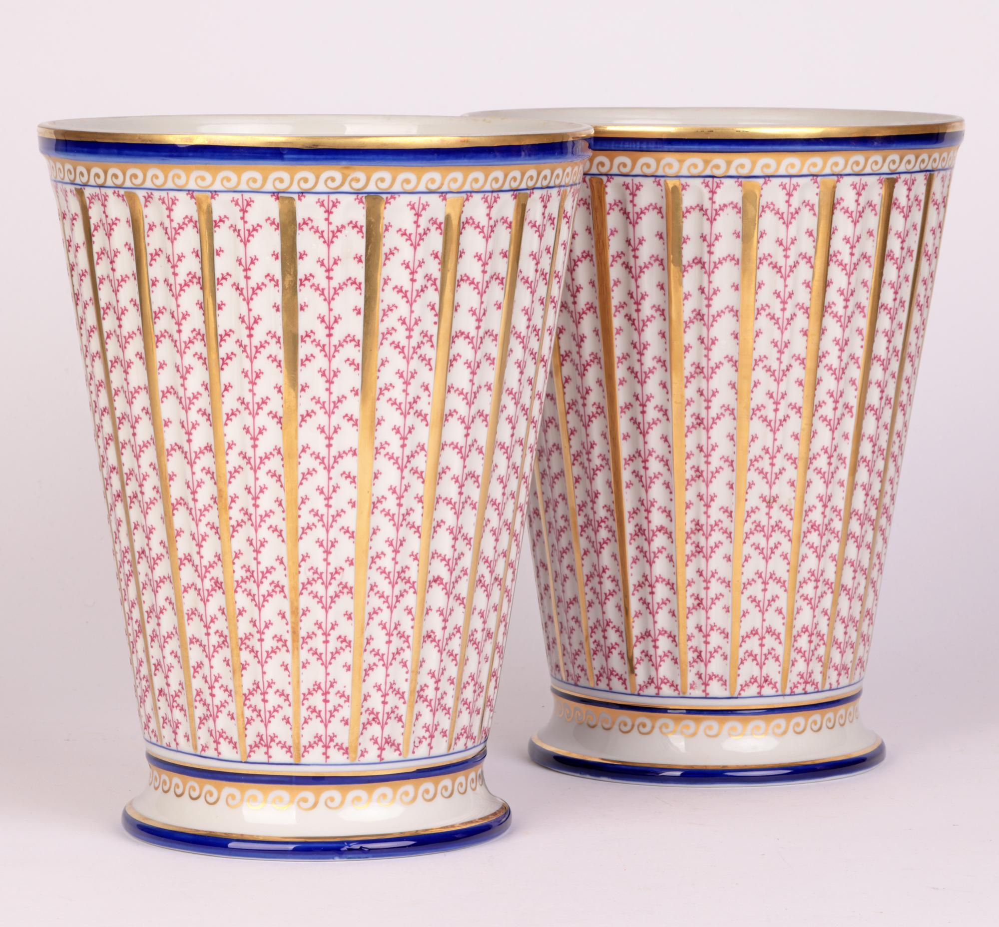 Mangani Italian Pair Large Impressive Porcelain Bucket Shaped Vases For Sale 4