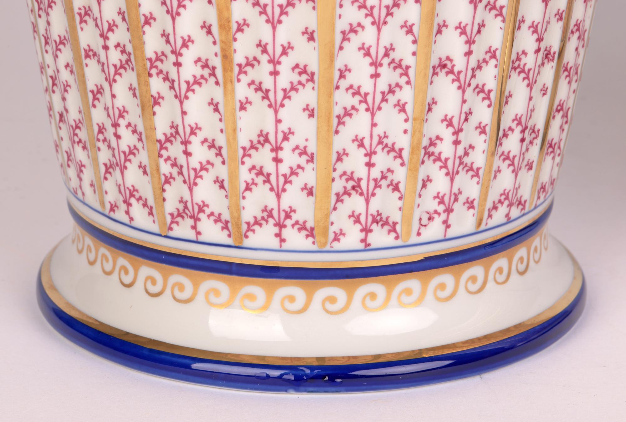 Gilt Mangani Italian Pair Large Impressive Porcelain Bucket Shaped Vases For Sale