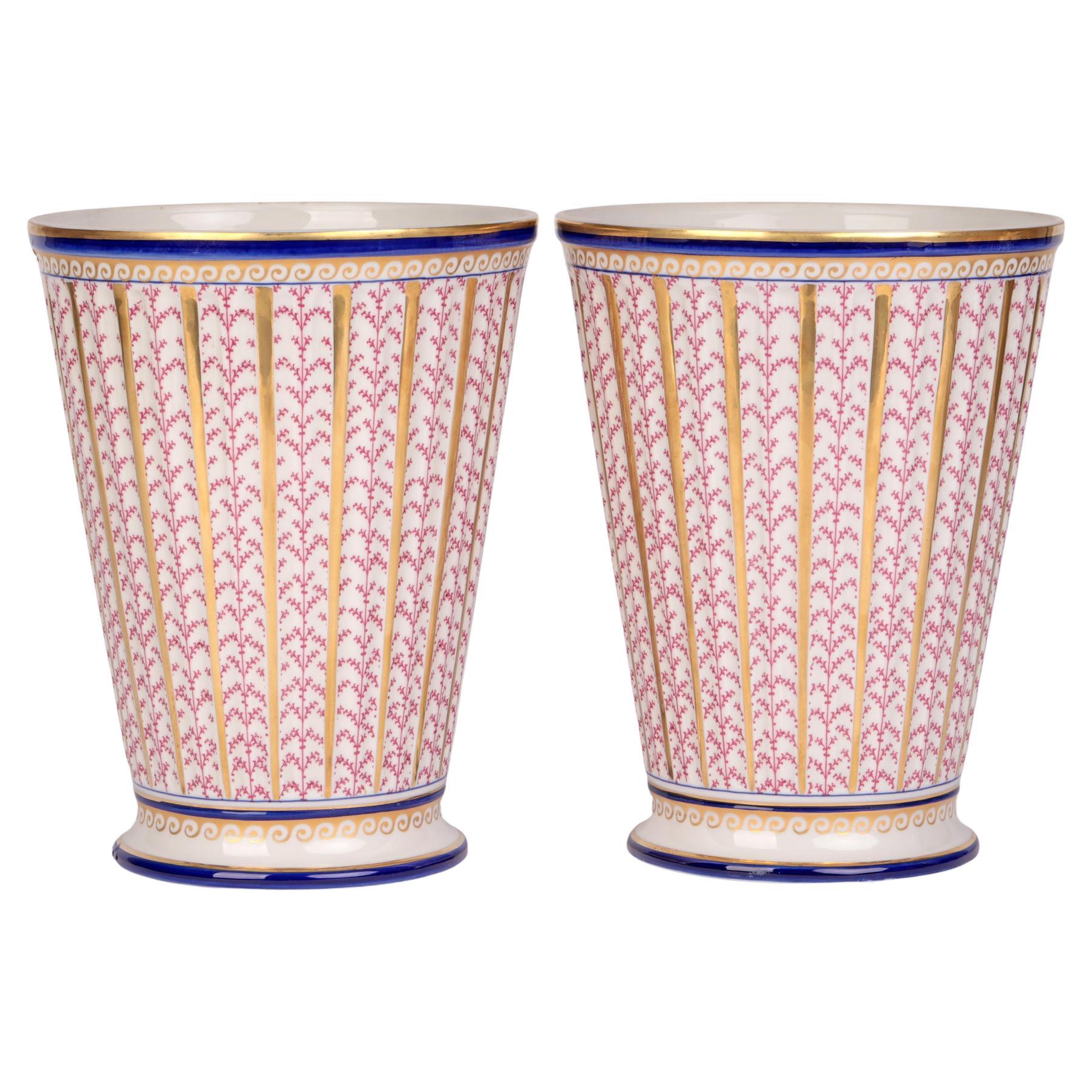 Mangani Italian Pair Large Impressive Porcelain Bucket Shaped Vases For Sale