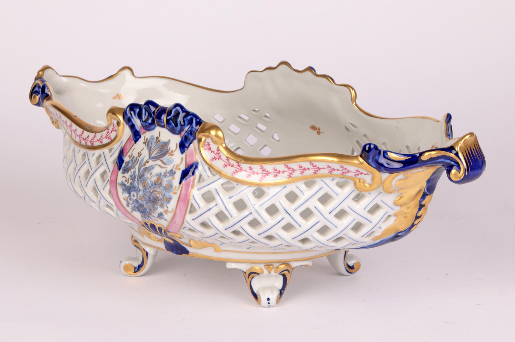 Mangani Italian Porcelain Basket Shaped Floral Painted Centrepiece For Sale 5