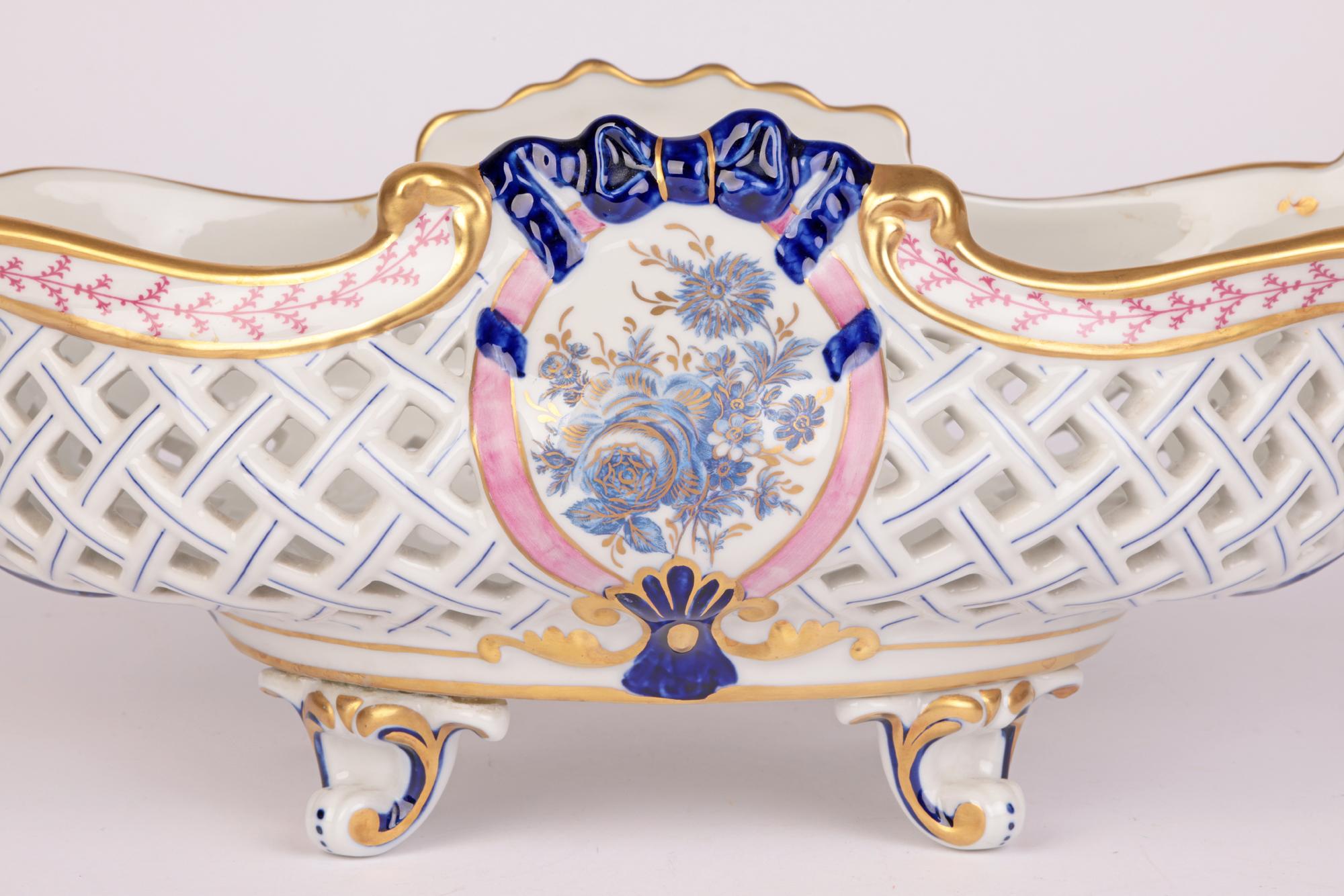 Mangani Italian Porcelain Basket Shaped Floral Painted Centrepiece For Sale 7