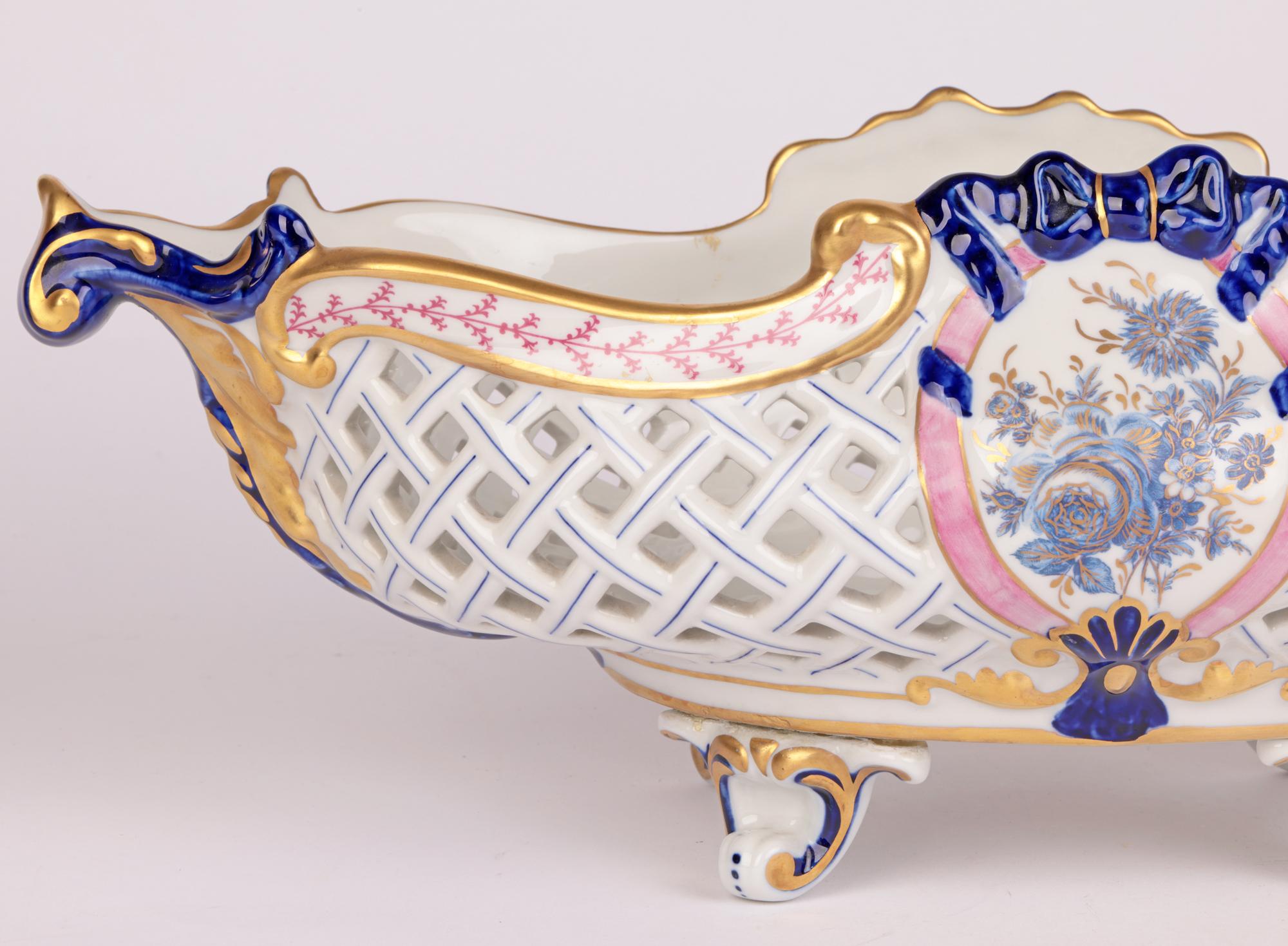 Mangani Italian Porcelain Basket Shaped Floral Painted Centrepiece For Sale 10