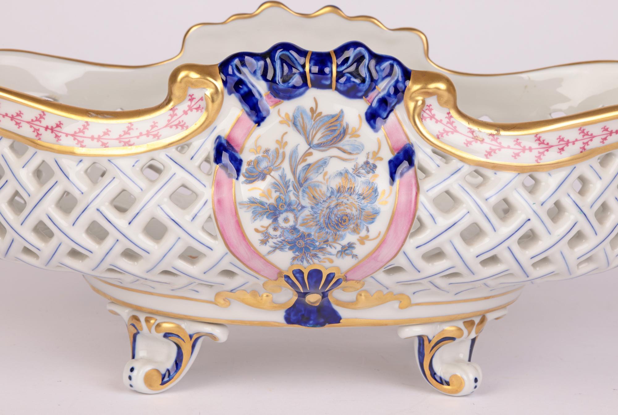Mangani Italian Porcelain Basket Shaped Floral Painted Centrepiece For Sale 1