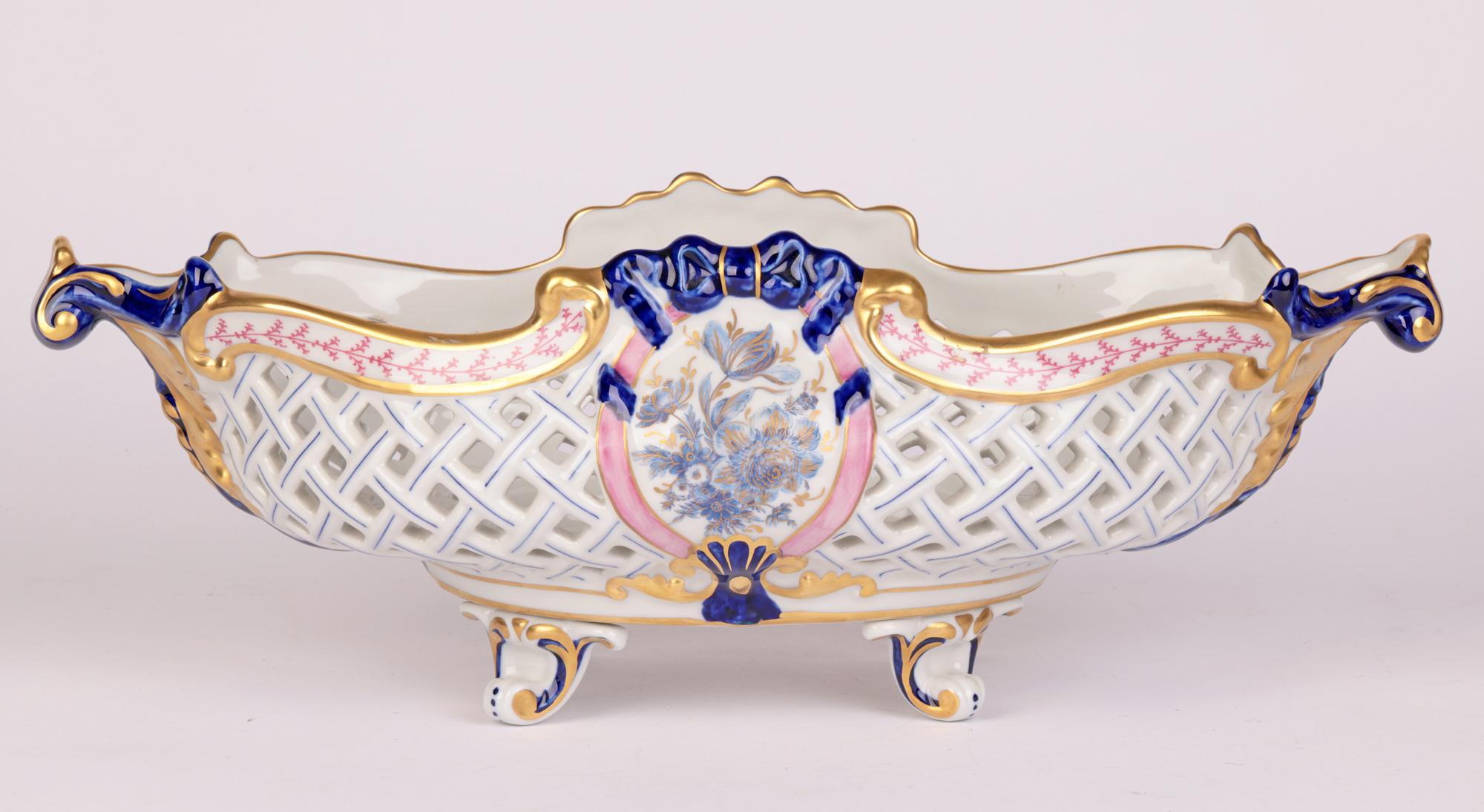 Mangani Italian Porcelain Basket Shaped Floral Painted Centrepiece For Sale 3