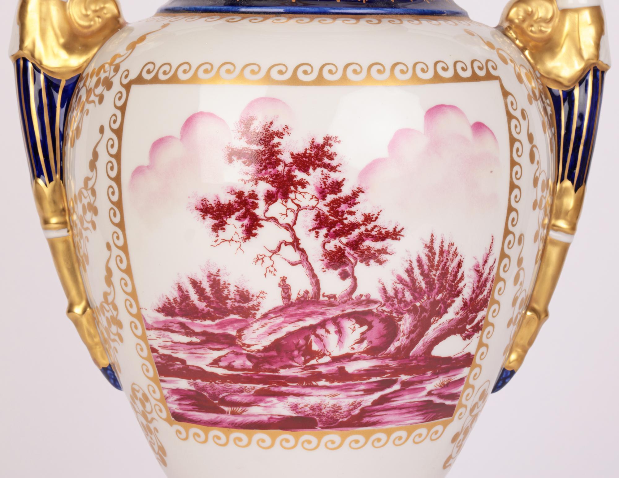 Mangani Italian Porcelain Hand Decorated Twin Handled Vase For Sale 5