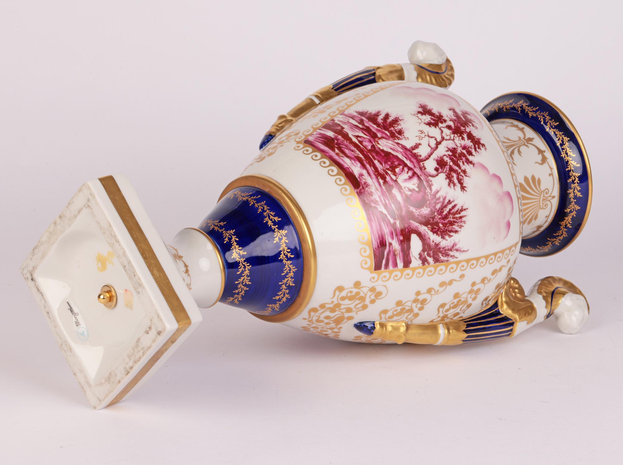 Mangani Italian Porcelain Hand Decorated Twin Handled Vase For Sale 6