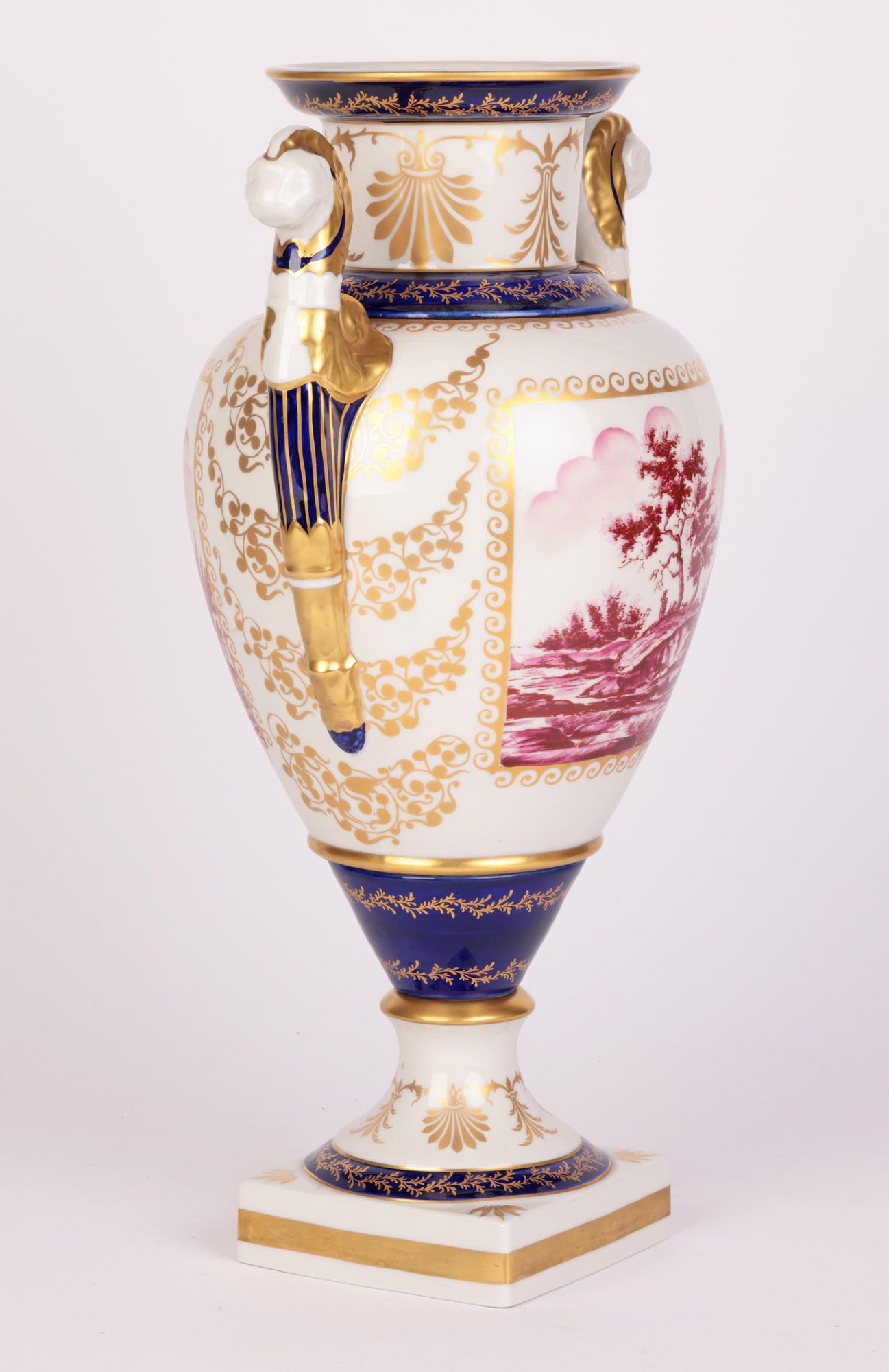 Mangani Italian Porcelain Hand Decorated Twin Handled Vase For Sale 7