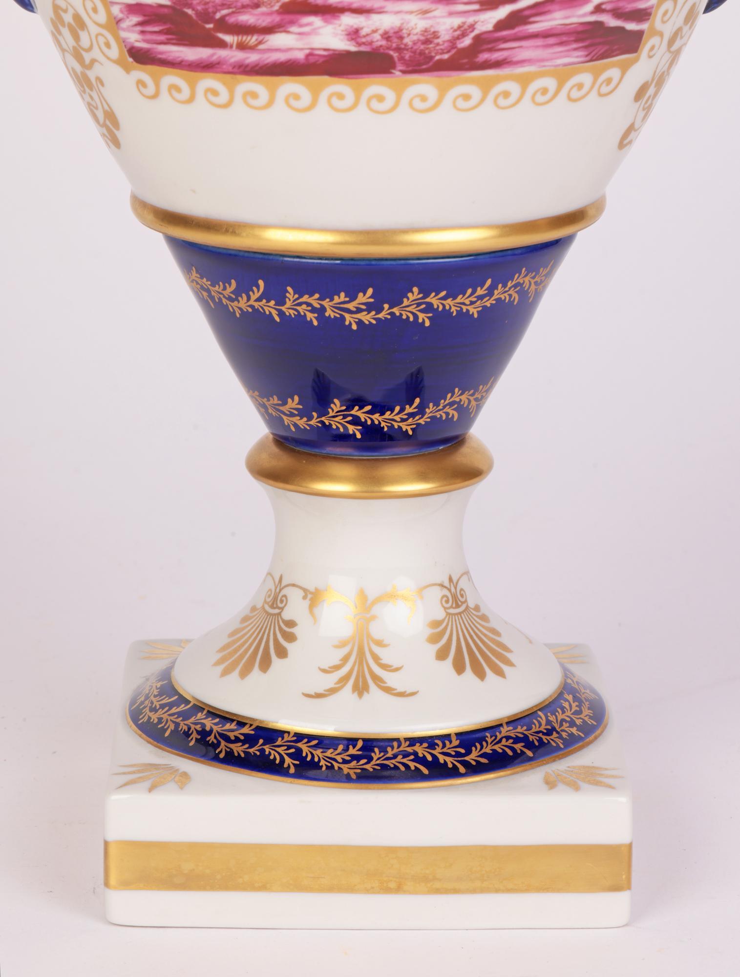 Mangani Italian Porcelain Hand Decorated Twin Handled Vase For Sale 8