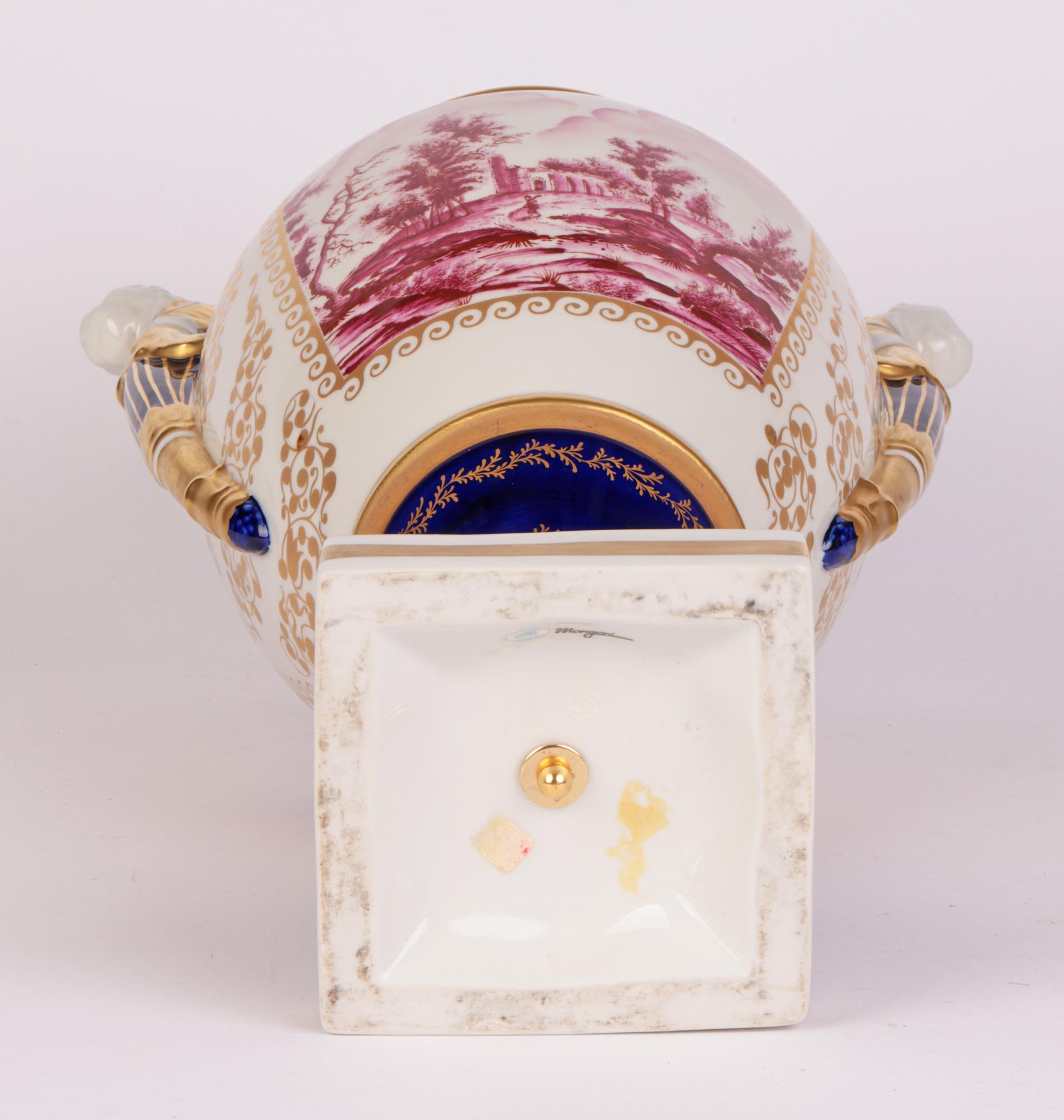 Mangani Italian Porcelain Hand Decorated Twin Handled Vase For Sale 9