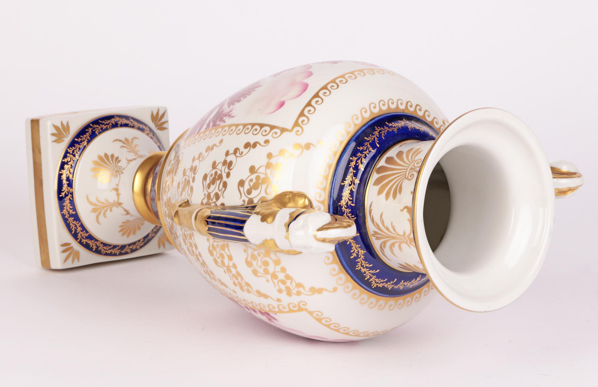 20th Century Mangani Italian Porcelain Hand Decorated Twin Handled Vase For Sale