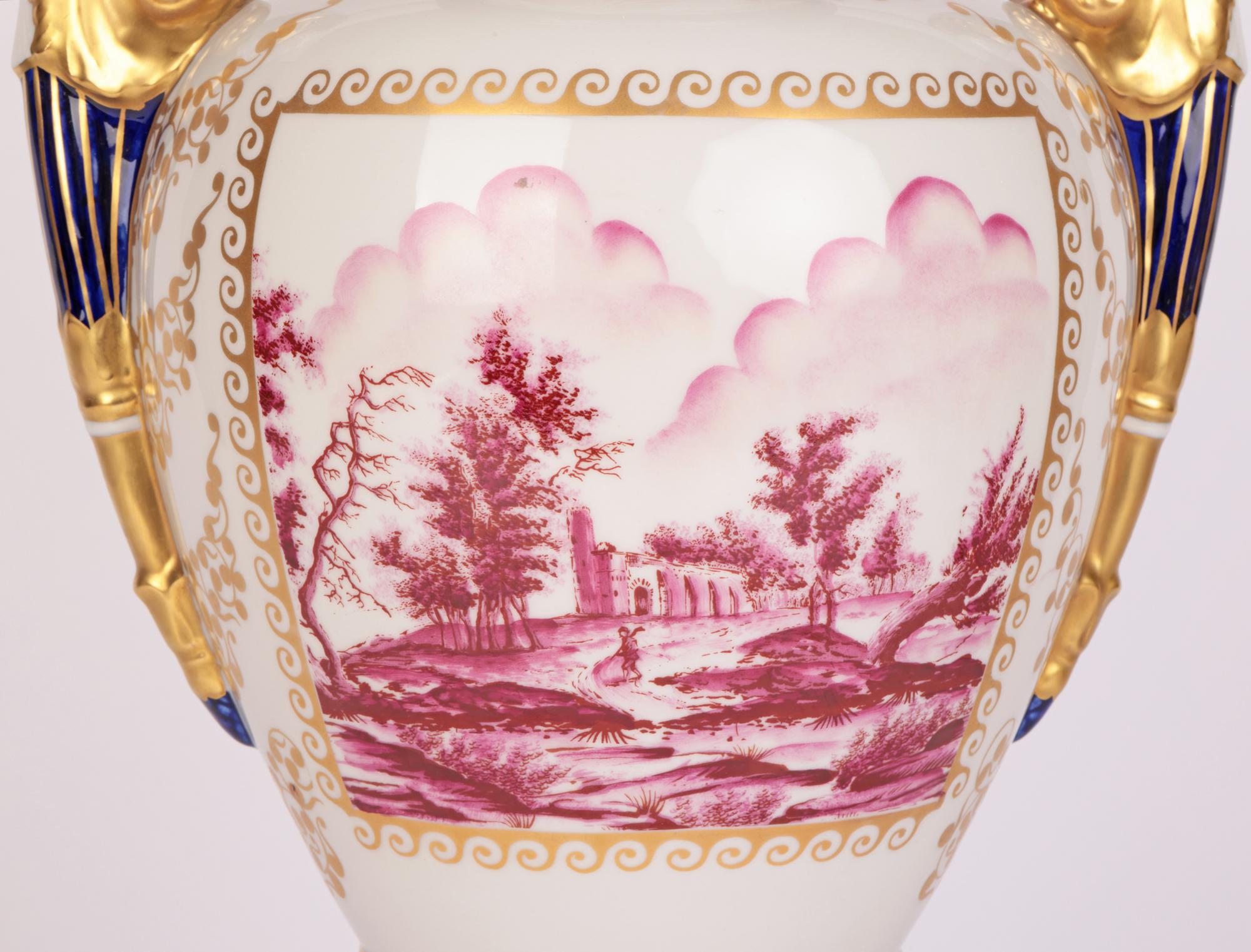 Mangani Italian Porcelain Hand Decorated Twin Handled Vase For Sale 1