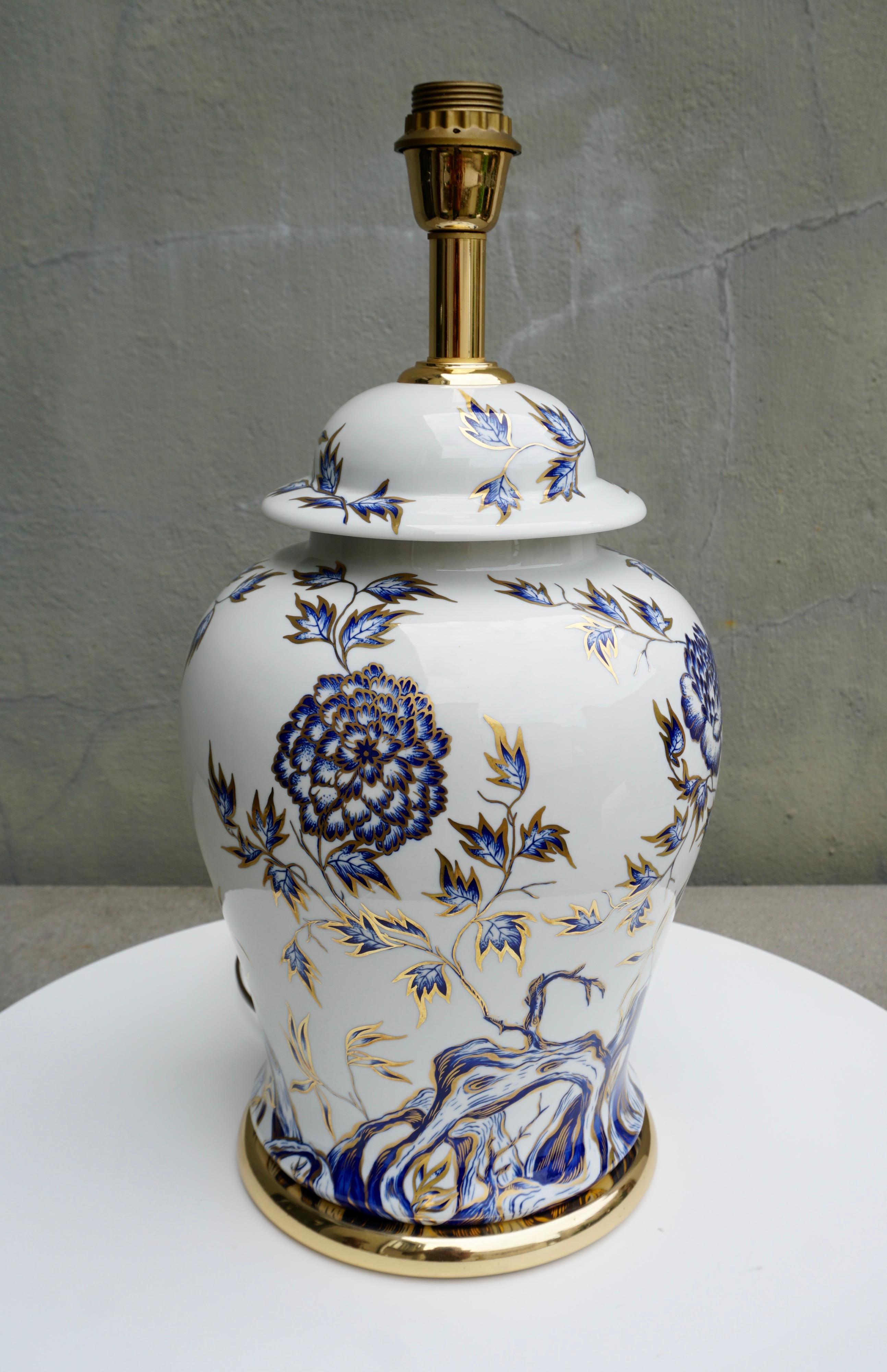 Hollywood Regency Mangani, Italy Classical Ginger Jar Designed Porcelain Lamp For Sale