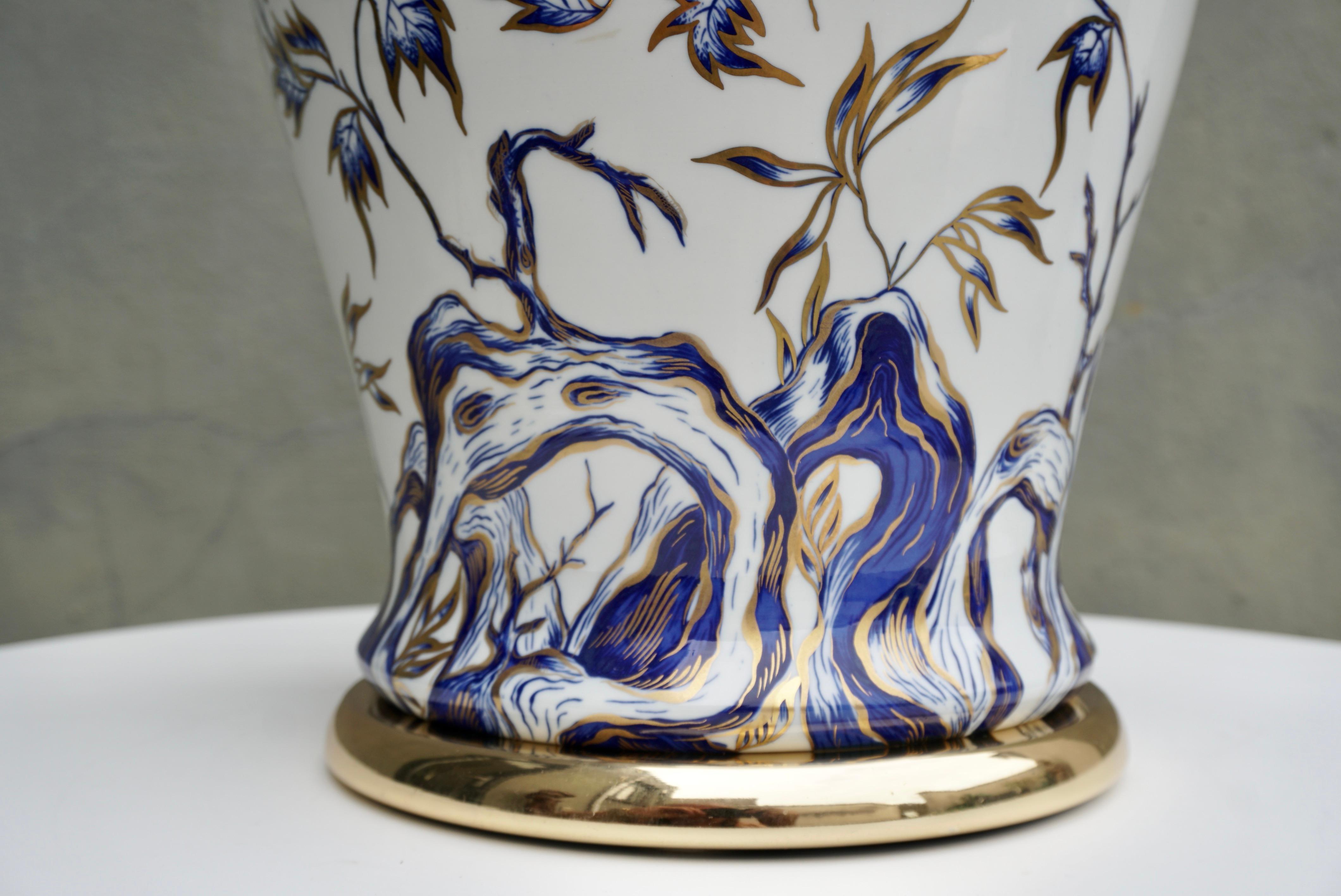Brass Mangani, Italy Classical Ginger Jar Designed Porcelain Lamp For Sale