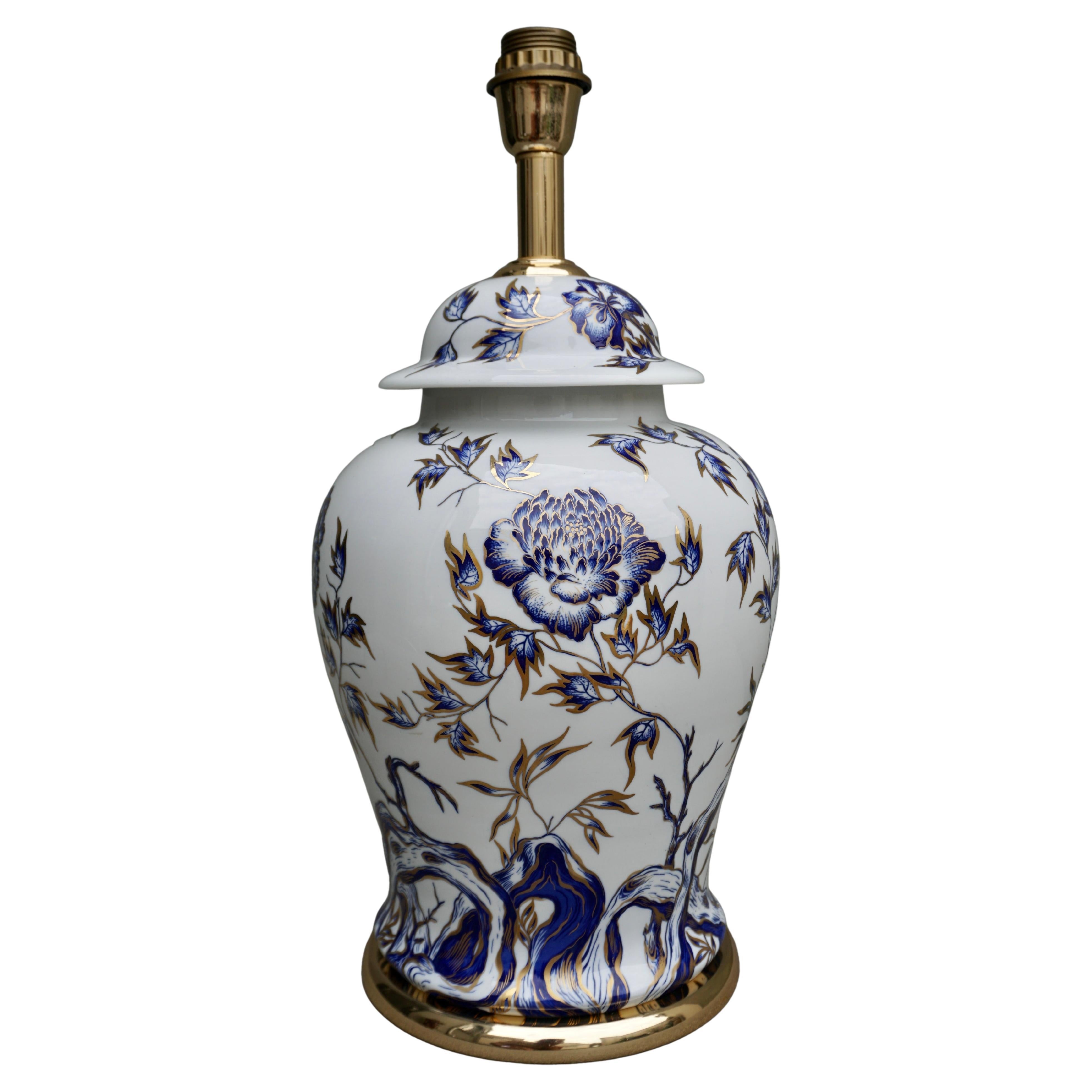 Mangani, Italy Classical Ginger Jar Designed Porcelain Lamp For Sale