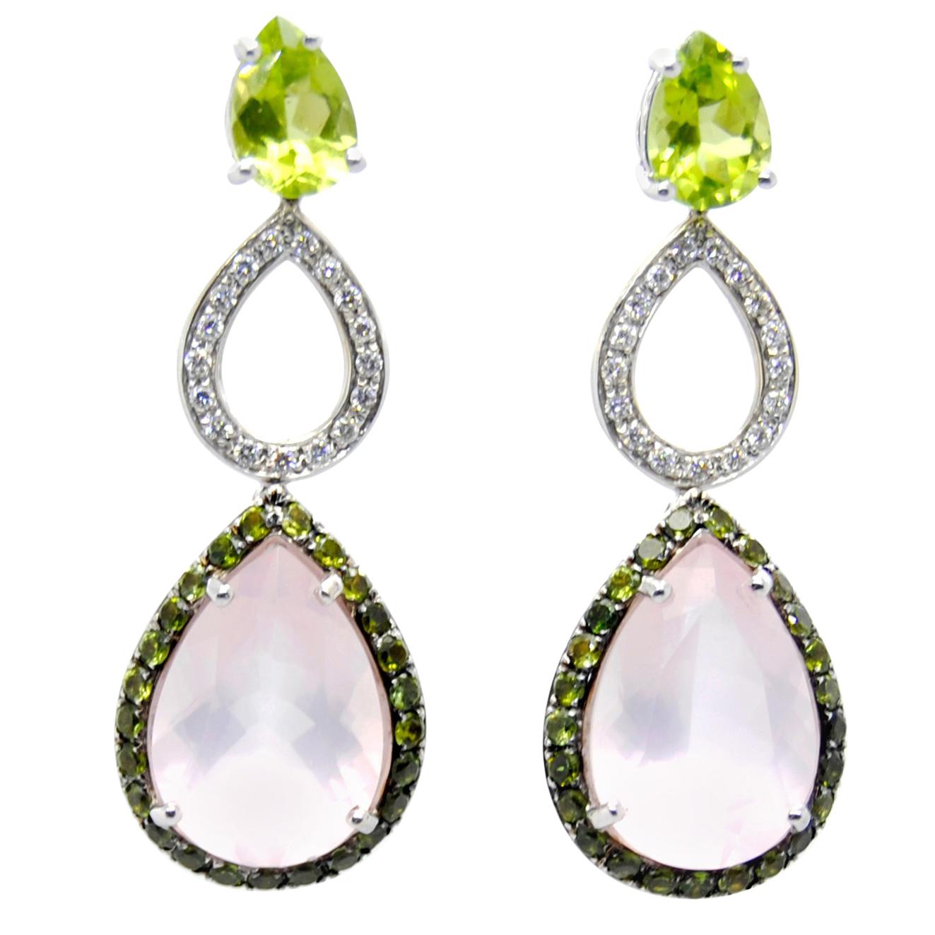 Mangiarotti 18 Karat White Gold, Brights and Stones Earrings For Sale