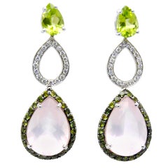 Mangiarotti 18k gold  olivine diamonds tsavorites pink quartz drop Earrings