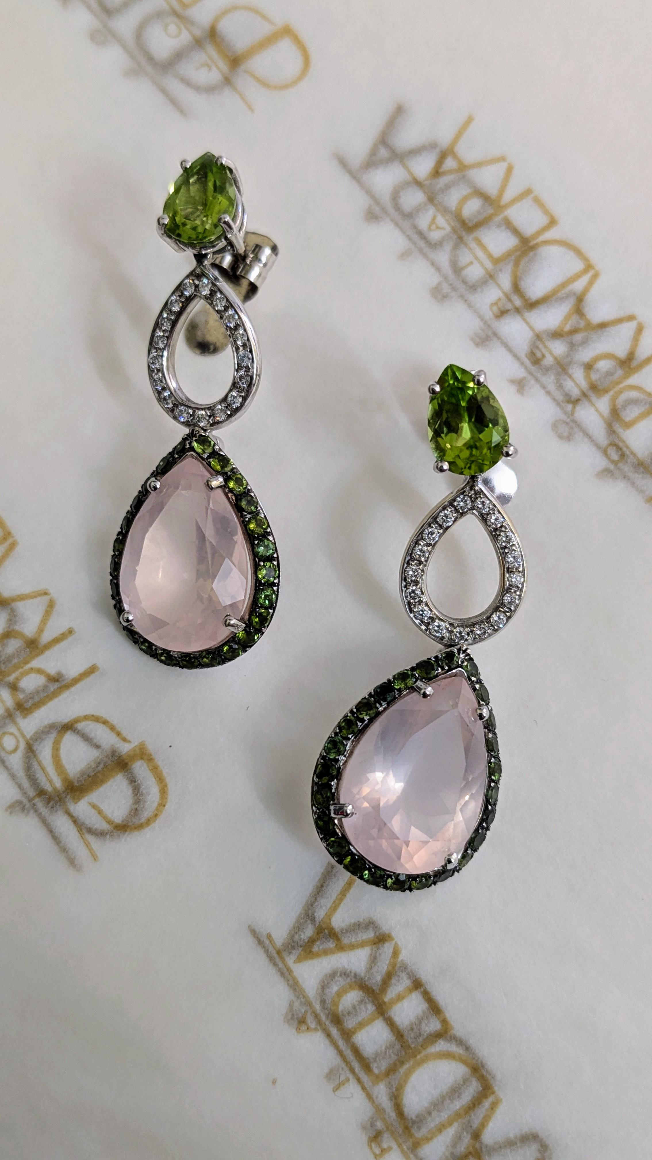 Mangiarotti 18k gold  olivine diamonds tsavorites pink quartz drop Earrings
Mangiarotti A 