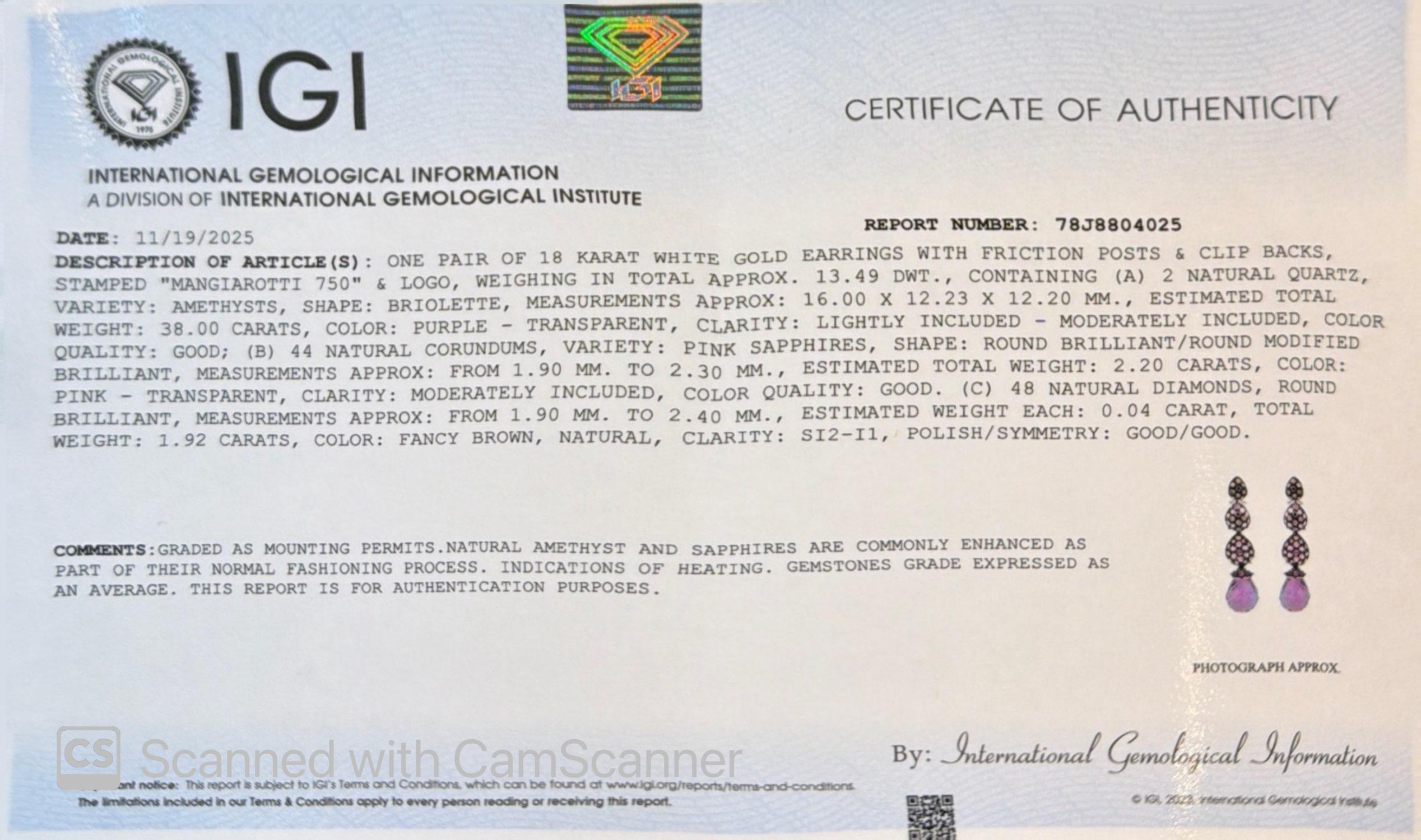 Orecchini a lampadario in oro bianco 18 carati con diamante, zaffiro rosa e ametista Mangiarotti in vendita 4