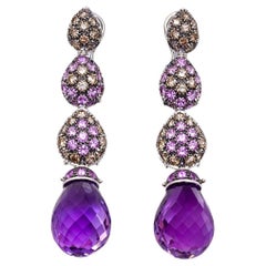 18 Karat Weißgold Diamant Rosa Saphir Amethyst-Kronleuchter-Ohrringe Mangiarotti