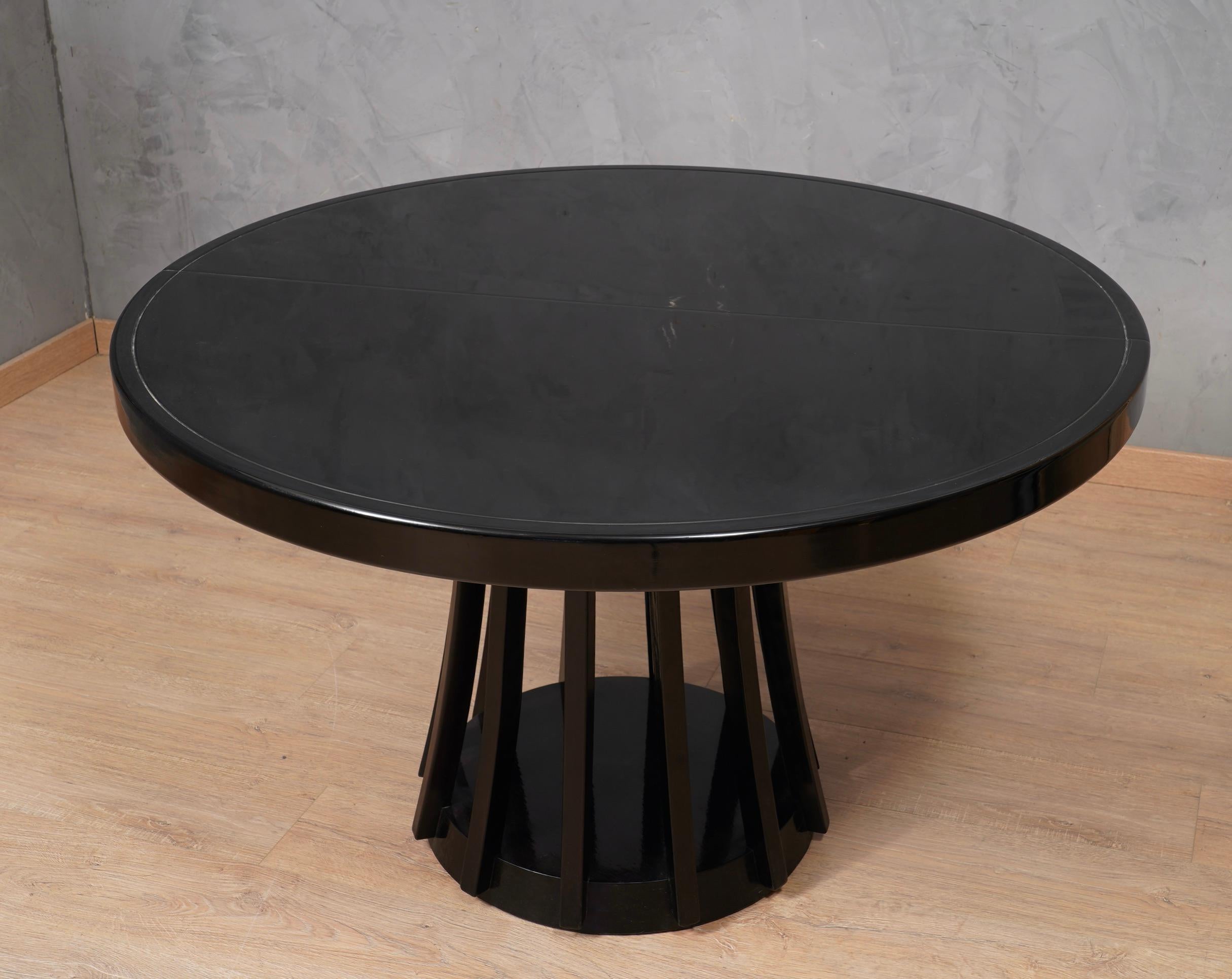 Lacquered Mangiarotti Angelo Round Black Wood Dinning Table, 1970 For Sale