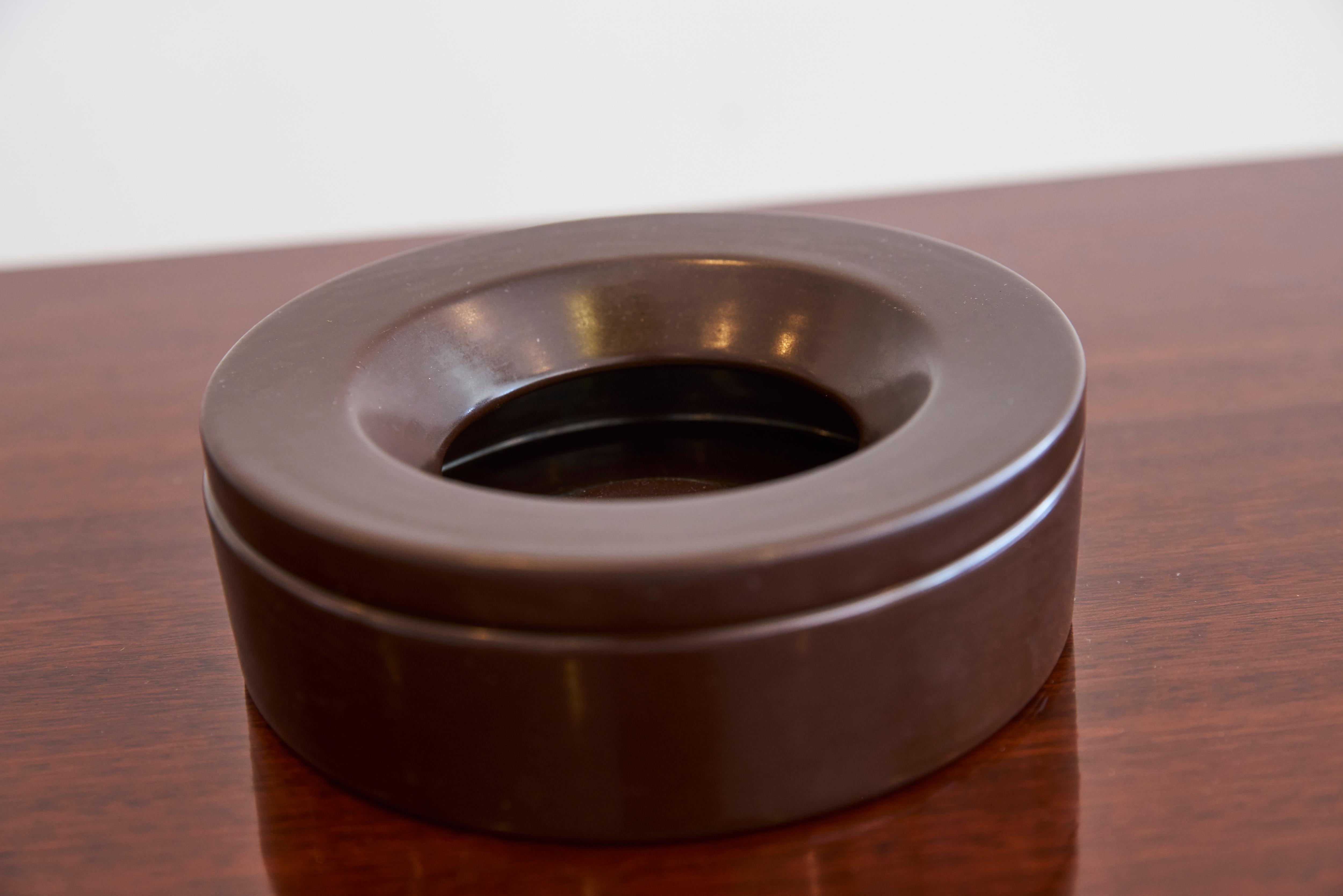 Brown ceramic ashtray by Angelo Mangiarotti. Nice gift idea! 