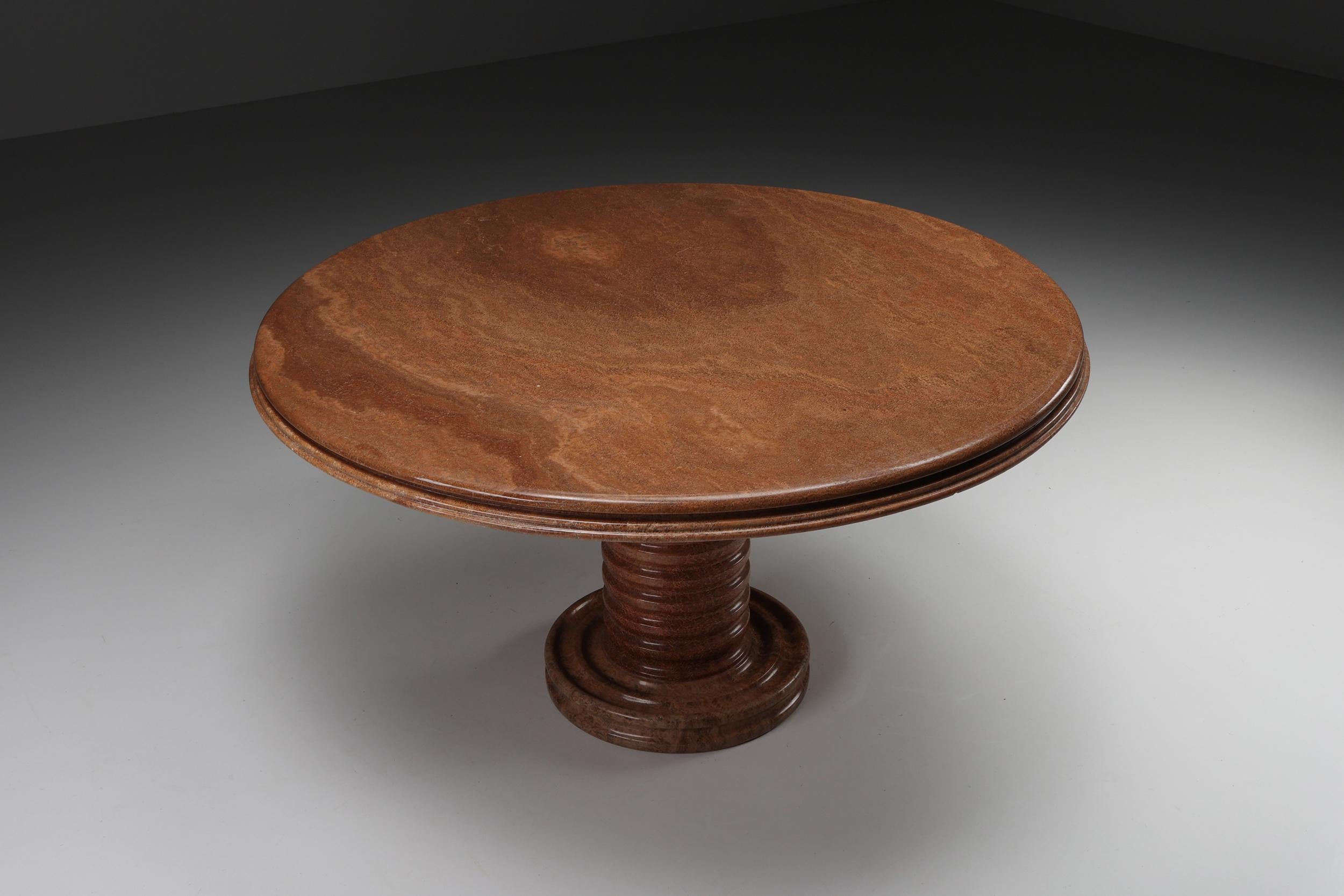 French Mangiarotti, Charles Dudouyt insp Postmodern Marble Dining Table in Earthy Tones