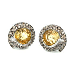 Mangiarotti, boucles d'oreilles halo en or 18 carats, citrine et diamants de couleur cognac