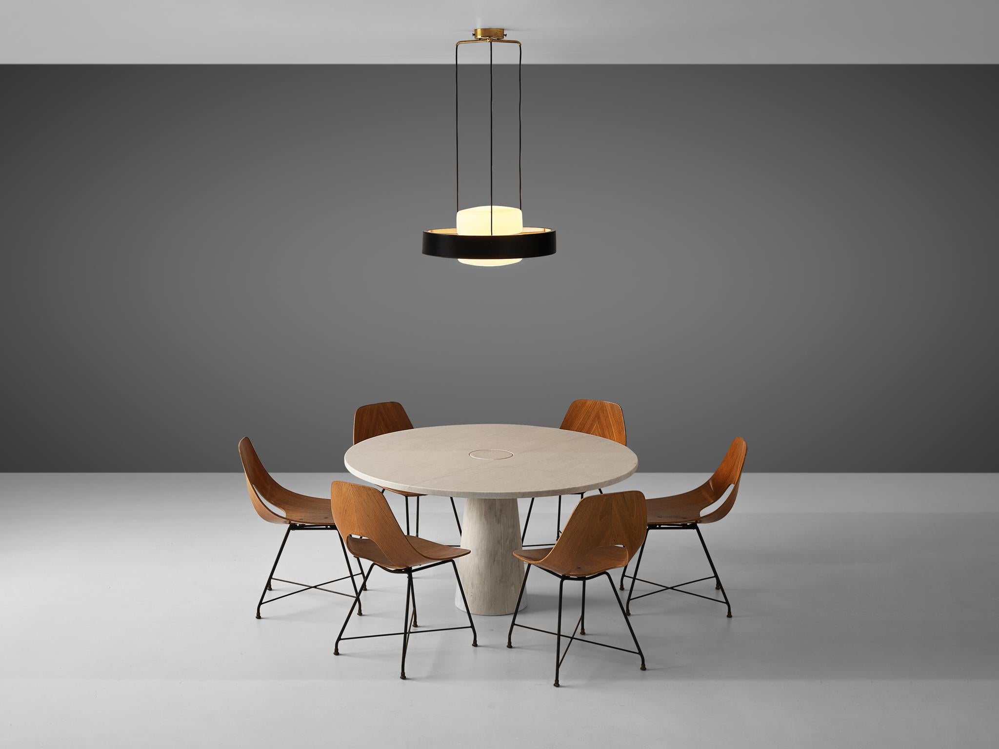 Mangiarotti ‘Eros’ Marble Table with Bozzi ‘Ariston’ Chairs and Stilnovo Lamp 5