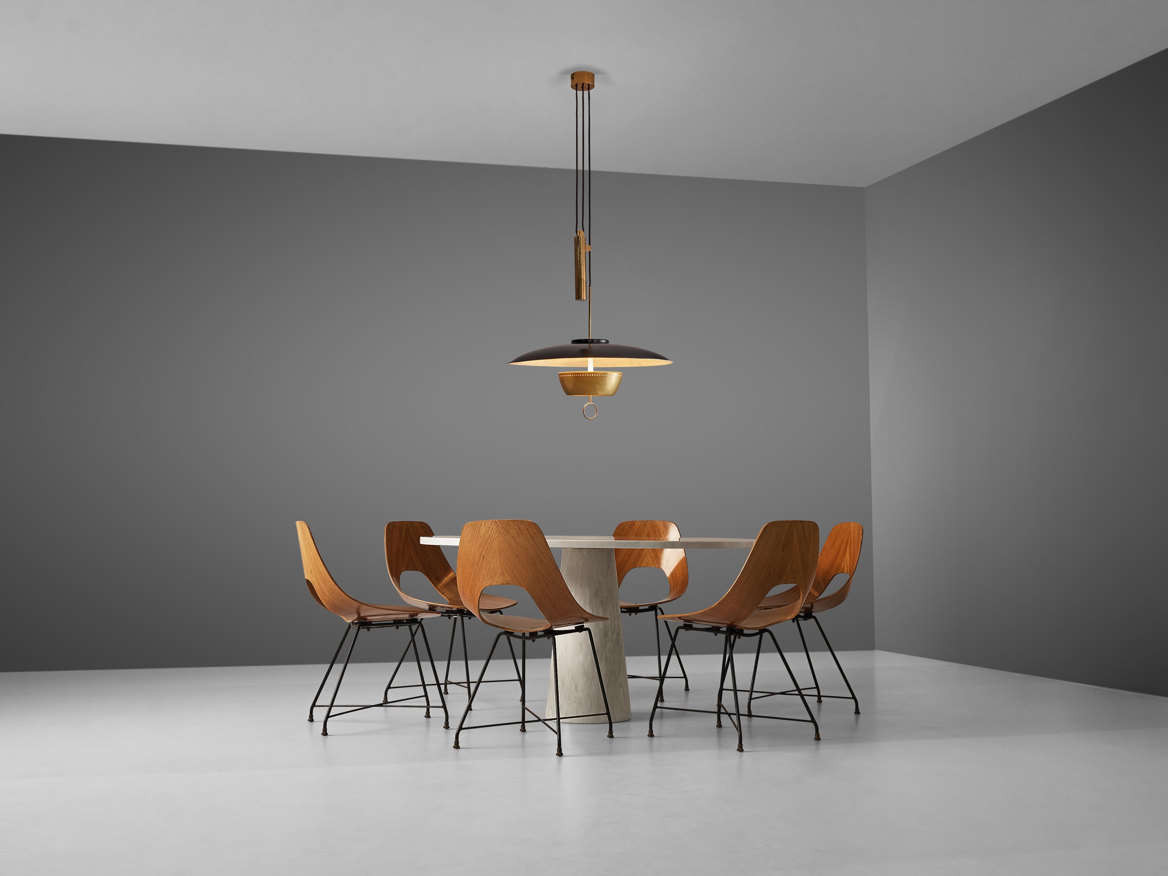 Italian Mangiarotti ‘Eros’ Marble Table with Bozzi ‘Ariston’ Chairs and Stilnovo Lamp