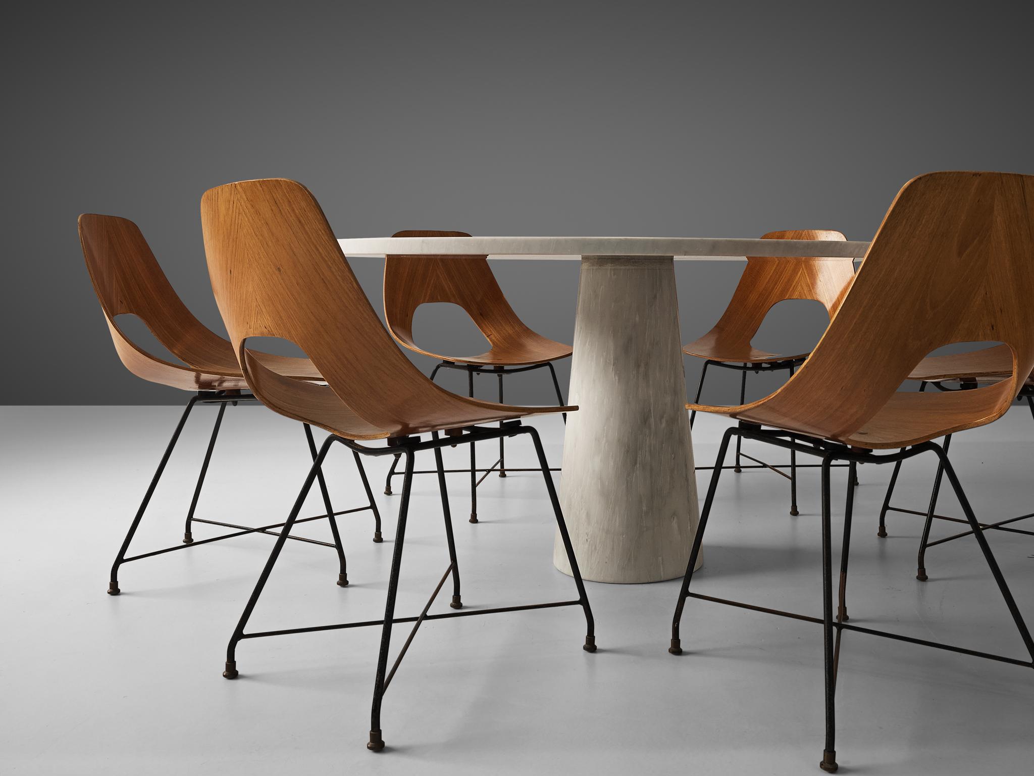 Mangiarotti ‘Eros’ Marble Table with Bozzi ‘Ariston’ Chairs and Stilnovo Lamp 2