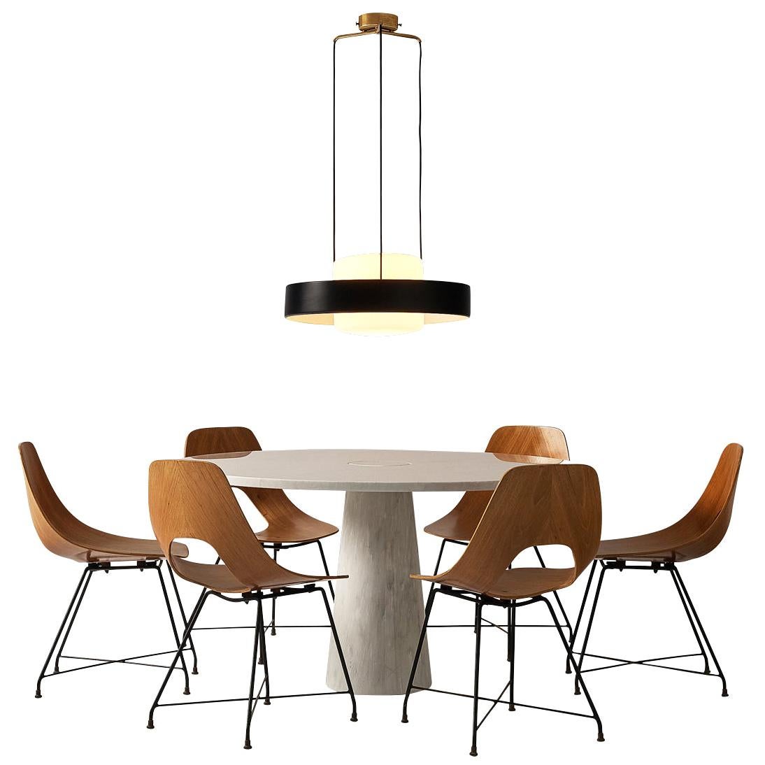 Mangiarotti ‘Eros’ Marble Table with Bozzi ‘Ariston’ Chairs and Stilnovo Lamp