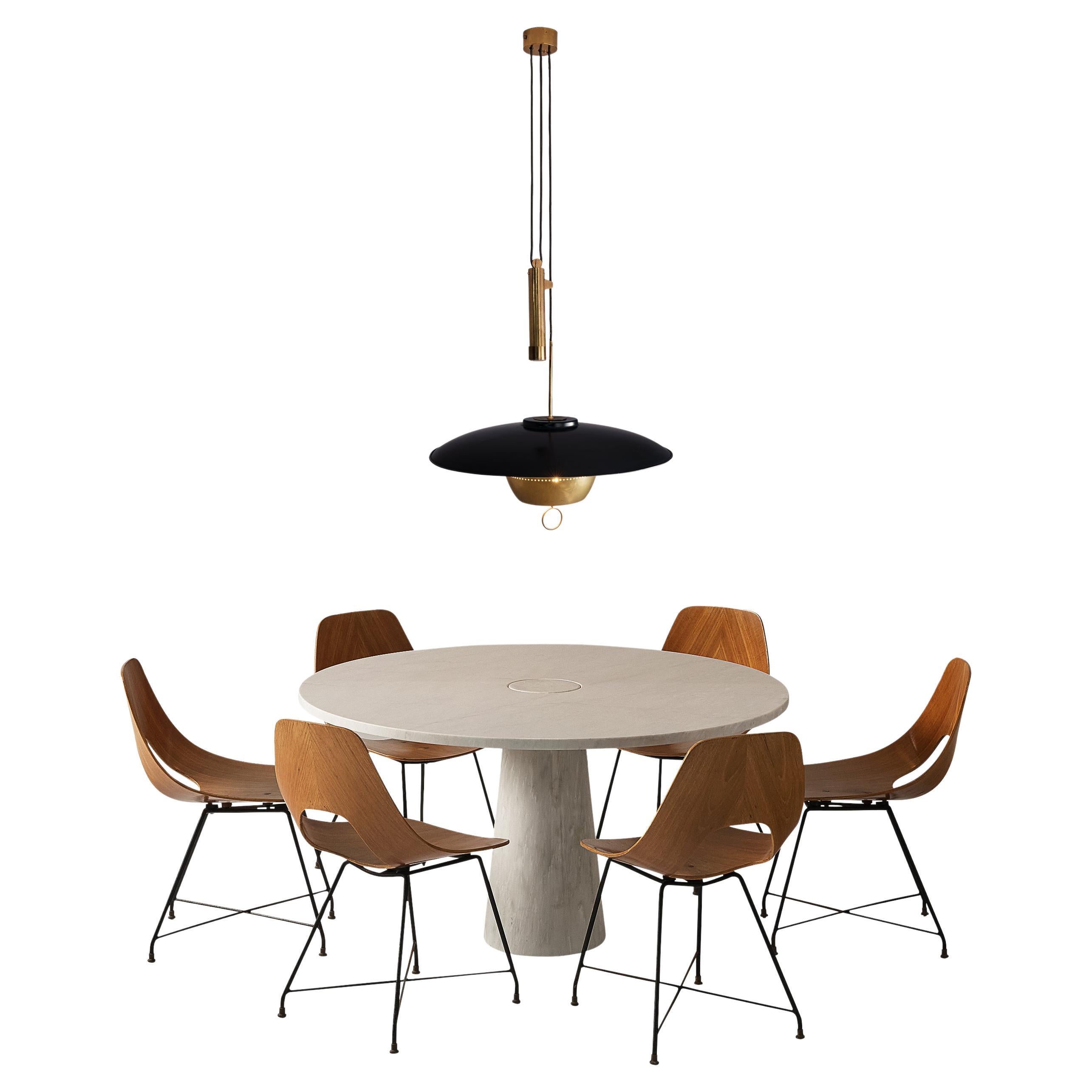 Mangiarotti ‘Eros’ Marble Table with Bozzi ‘Ariston’ Chairs and Stilnovo Lamp