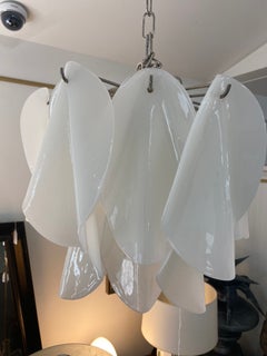 Mazzega Rondini White formed Glass Disk Chandelier Murano Italy Midcentury Nason
