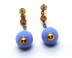 Mangiarotti Gold, Citrine and Chalcedony Earrings