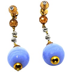 Mangiarotti Gold, Citrine and Chalcedony Earrings