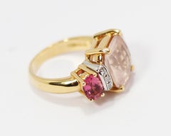 Mangiarotti Moonstone, Sapphire, Pink Tourmaline Ring in 18kt Gold and Diamonds