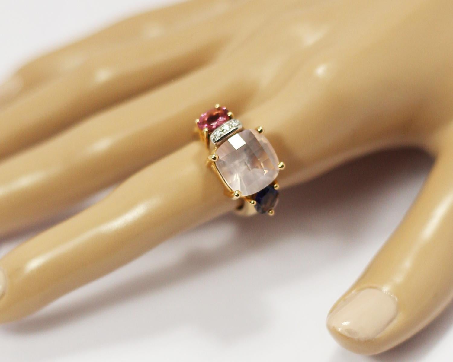 Women's Mangiarotti Moonstone, Sapphire, Pink Tourmaline Ring in 18kt Gold and Diamonds