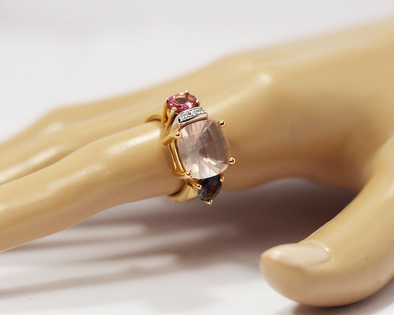 Mangiarotti Moonstone, Sapphire, Pink Tourmaline Ring in 18kt Gold and Diamonds 1