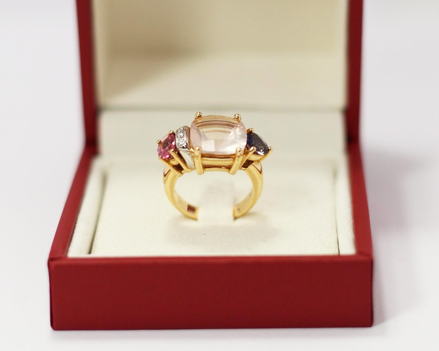 Mangiarotti Moonstone, Sapphire, Pink Tourmaline Ring in 18kt Gold and Diamonds 2