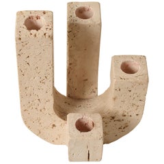 Mangiarotti Style Candleholder in Travertine Marble, Raymor, Italy, 1970s