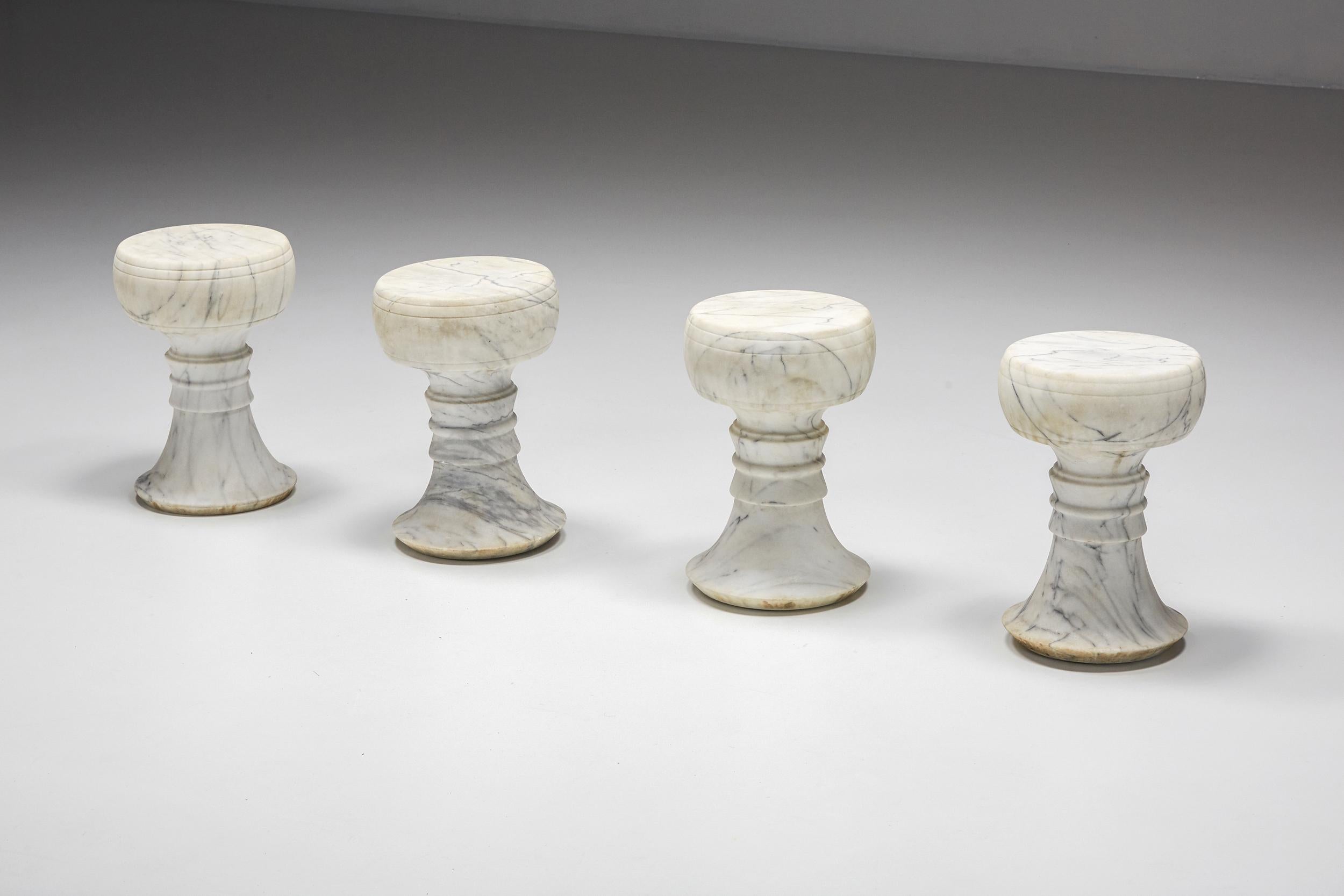 Mid-20th Century Mangiarotti Style Carrara Marble Dining Set, Italian Craft, 1950's, Garden