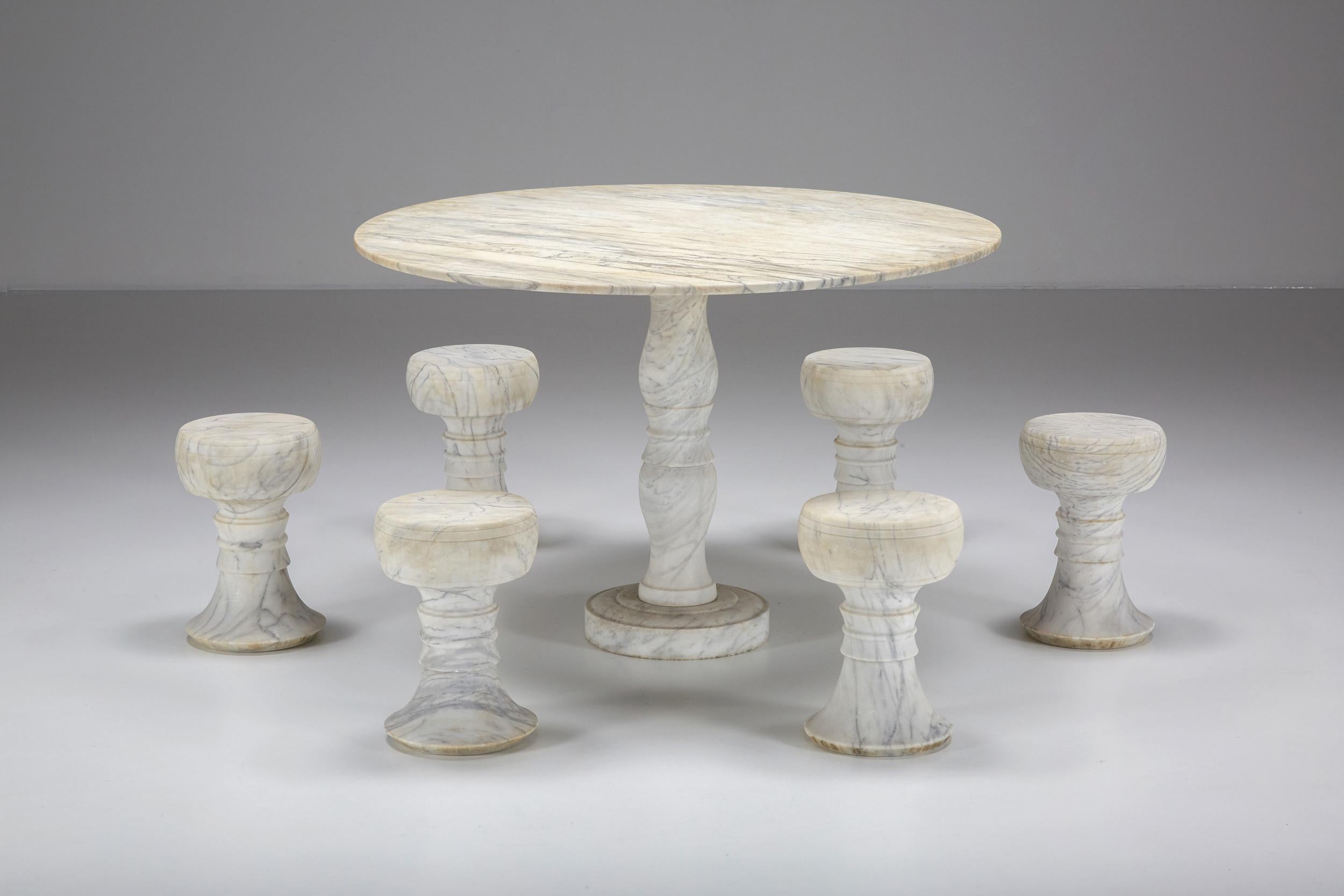 Mangiarotti Style Carrara Marble Dining Table, Garden Furniture, 1950's In Excellent Condition In Antwerp, BE