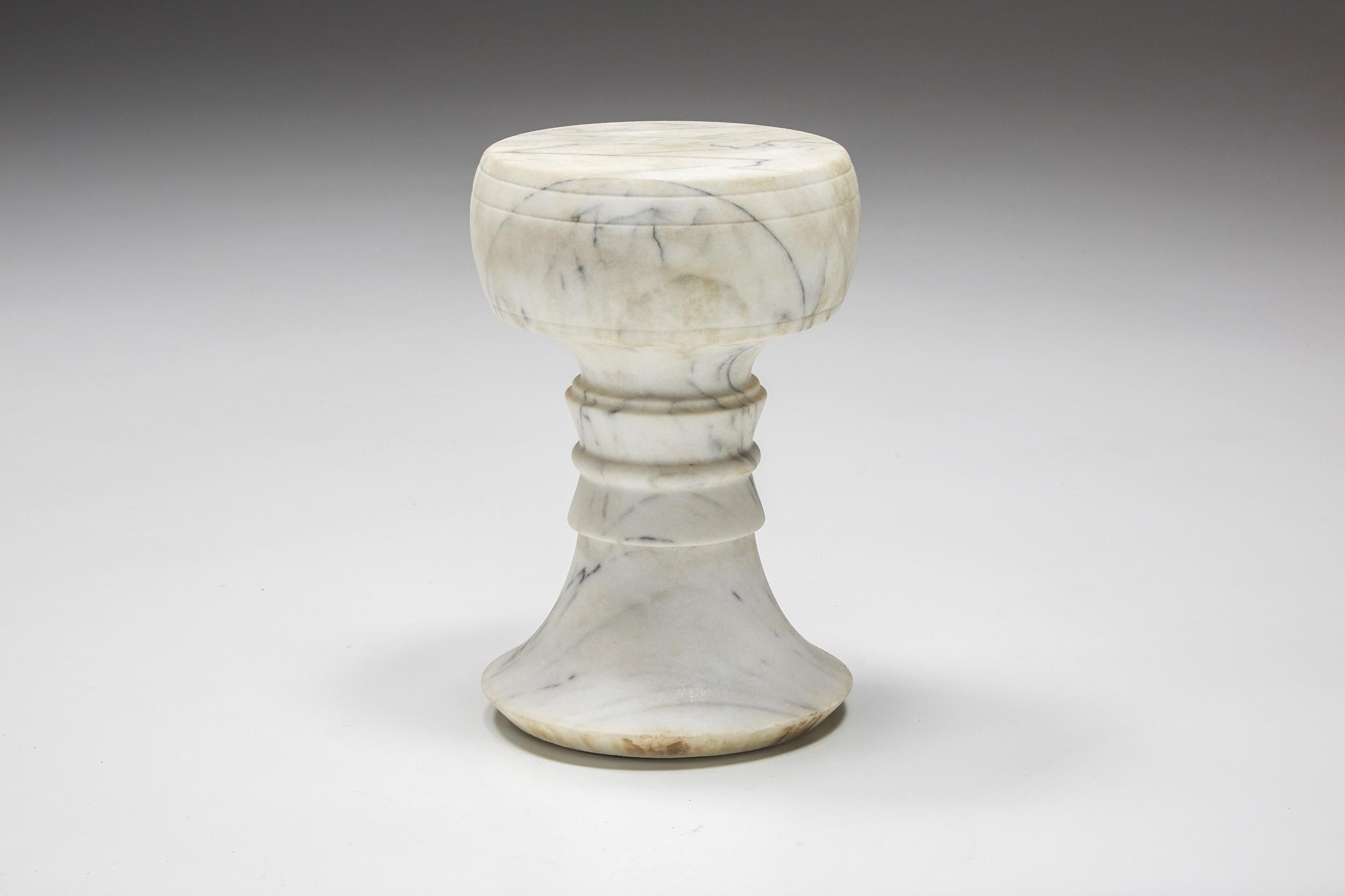 Mangiarotti style; Carrara Marble; Dining Stools; Garden Chairs; Italian Craft, 1950's; Garden Furniture; Garden Set; 

Unique Carrara marble garden stool, only one more piece available. This elegant stool adds value to a more rustic-looking garden.