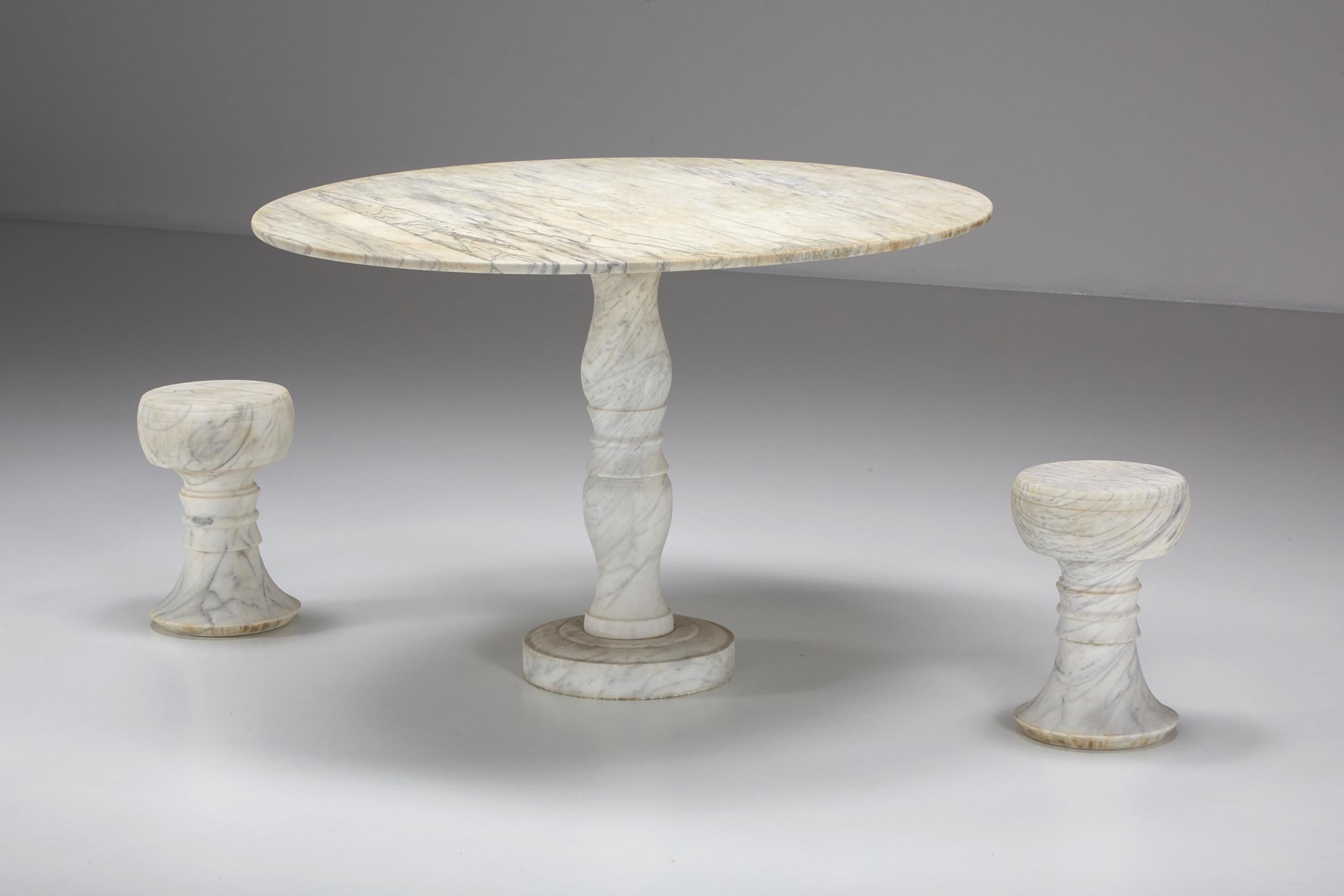 Mid-Century Modern Mangiarotti Style Carrara Marble Stool Set, Garden Furniture, 1950's