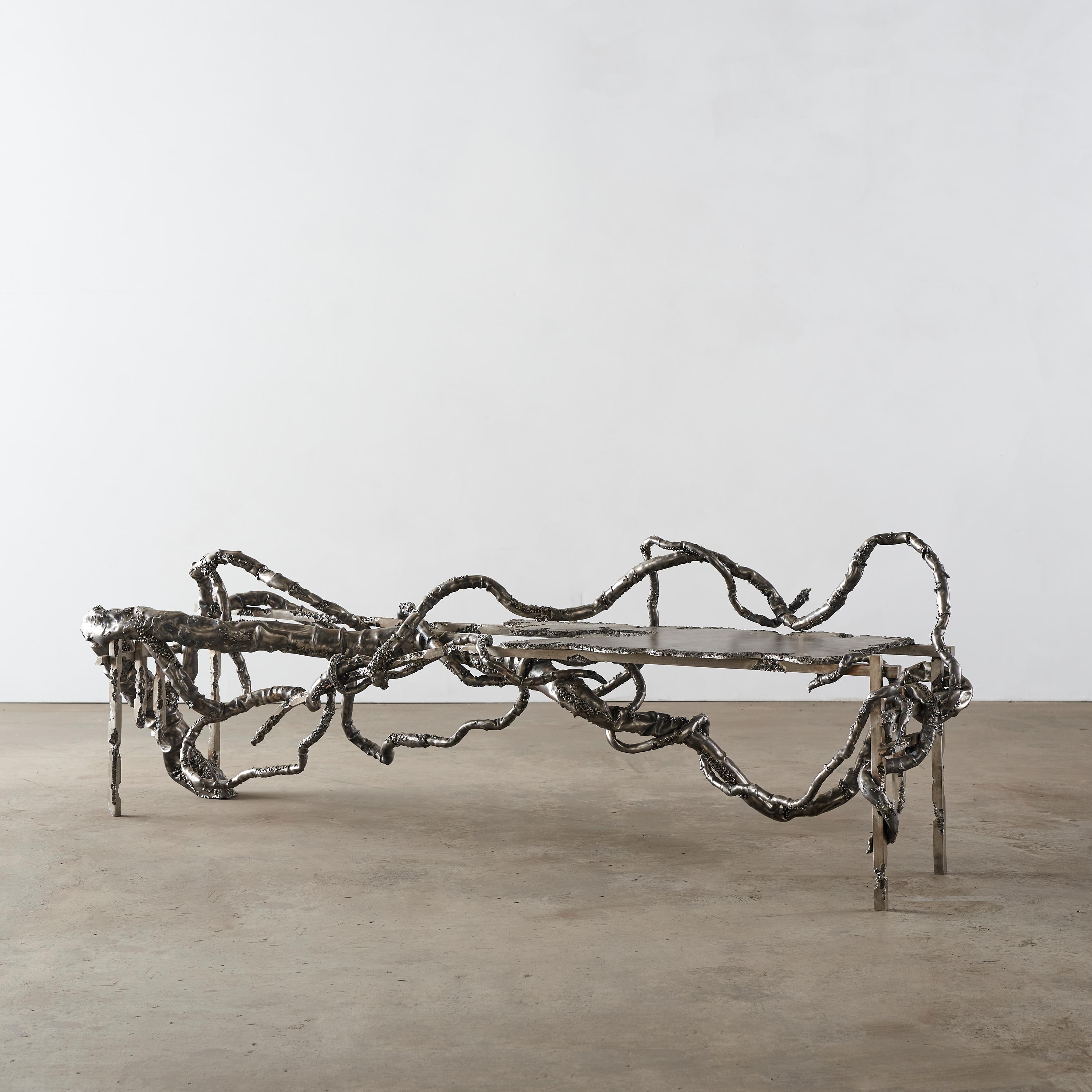 Mangled Bench by Michael Gittings
One of a Kind
Dimensions: D 50 x W 195 x H 65 cm
Materials: Stainless steel.

Michael Gittings
Melbourne based designer Michael Gittings aims to Challenge pre-conceptions around furniture, creating contemporary, yet
