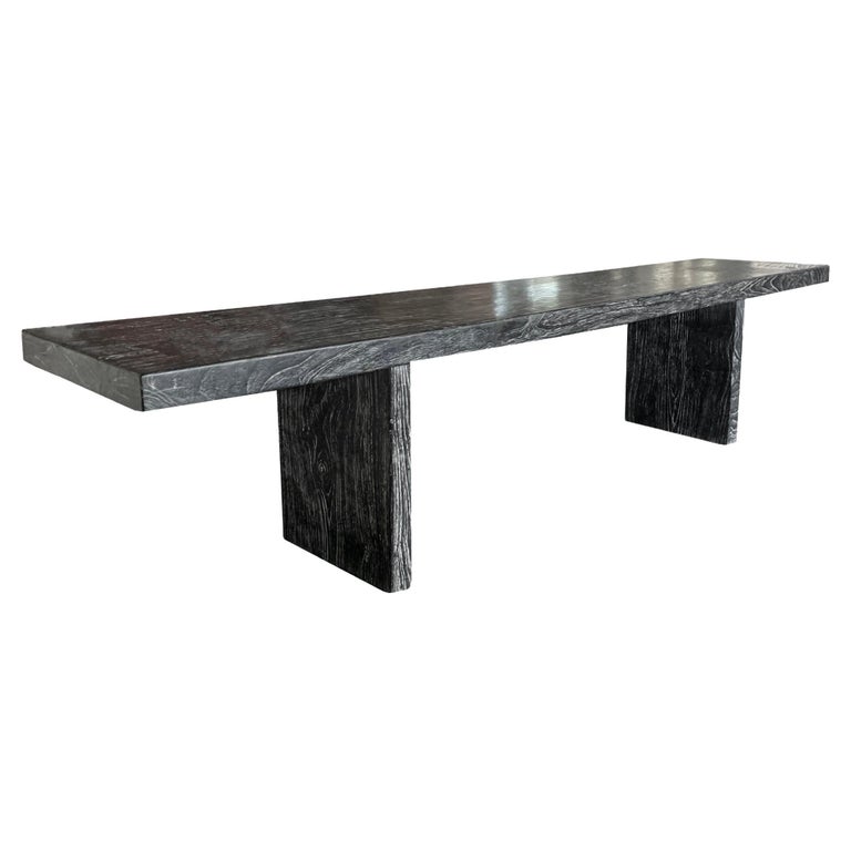 Mango Wood Bench with Burnt and Sanded White Paint Finish Modern