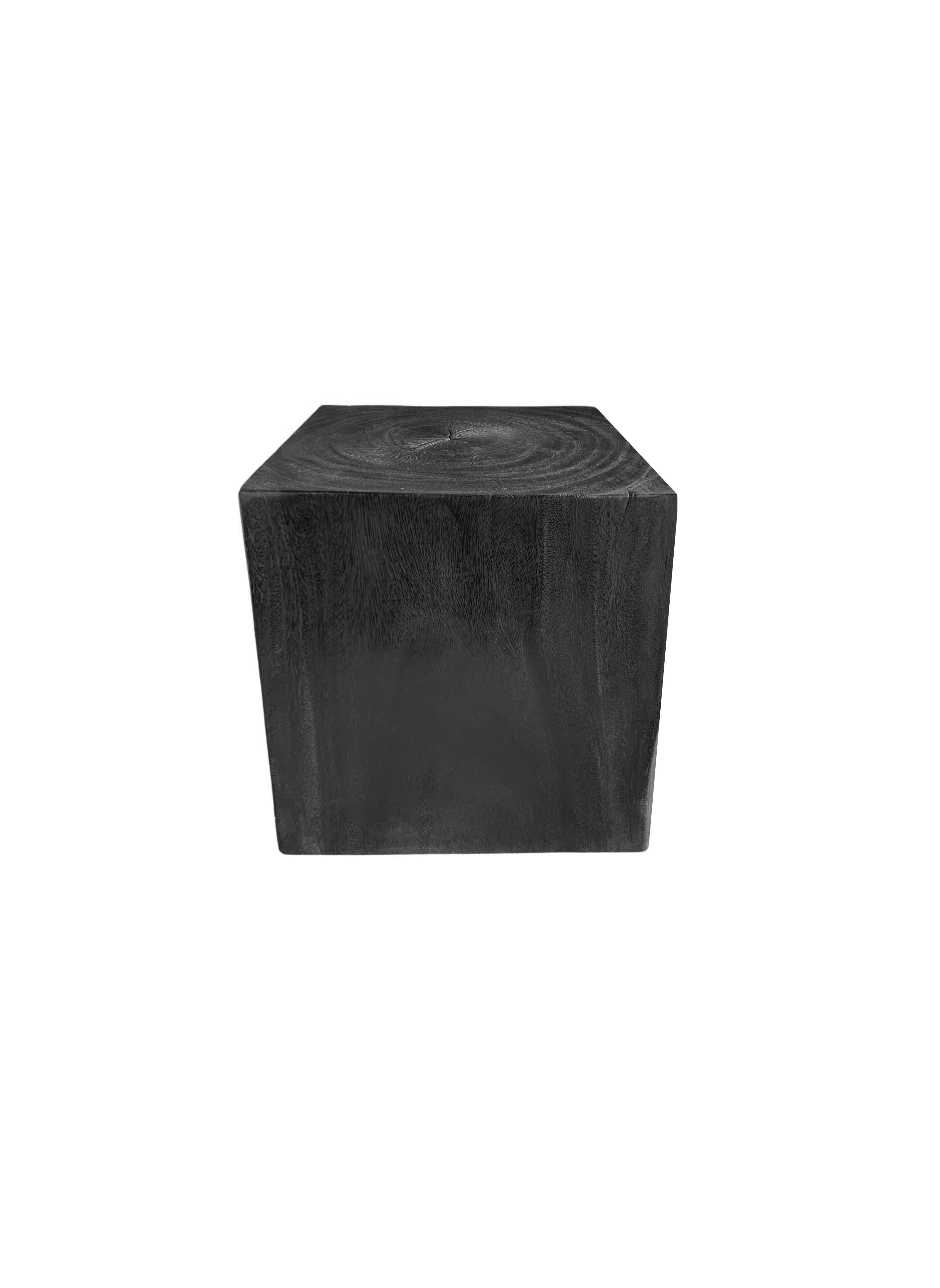 Hand-Crafted Mango Wood Pedestal or Side Table Burnt Finish For Sale