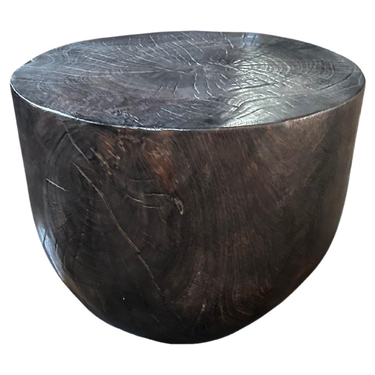 Mango Wood Side Table, Modern Organic, Burnt Finish For Sale