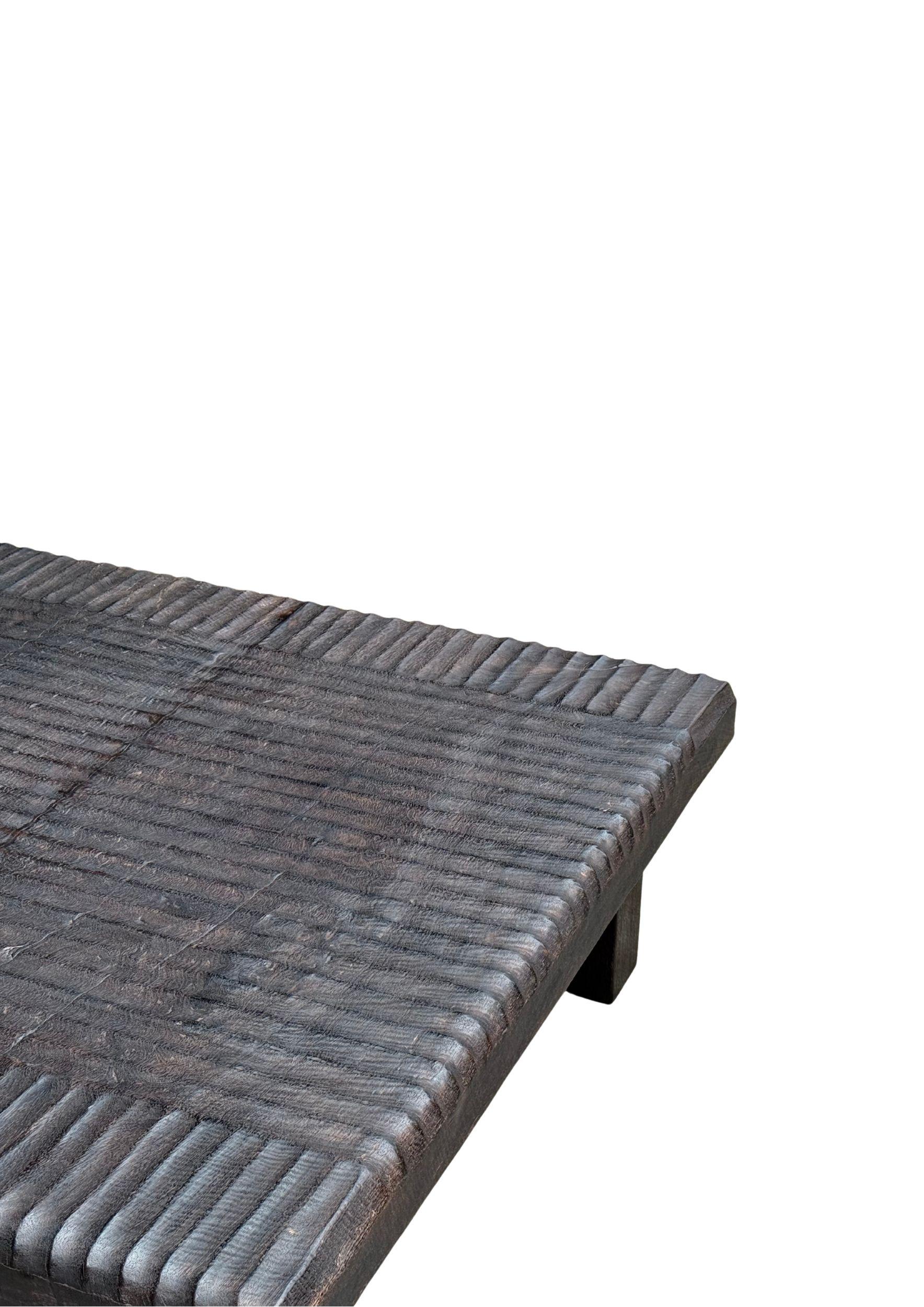 Organic Modern Mango Wood Table Hand-Hewn Detailing Espresso Finish, Modern Organic For Sale