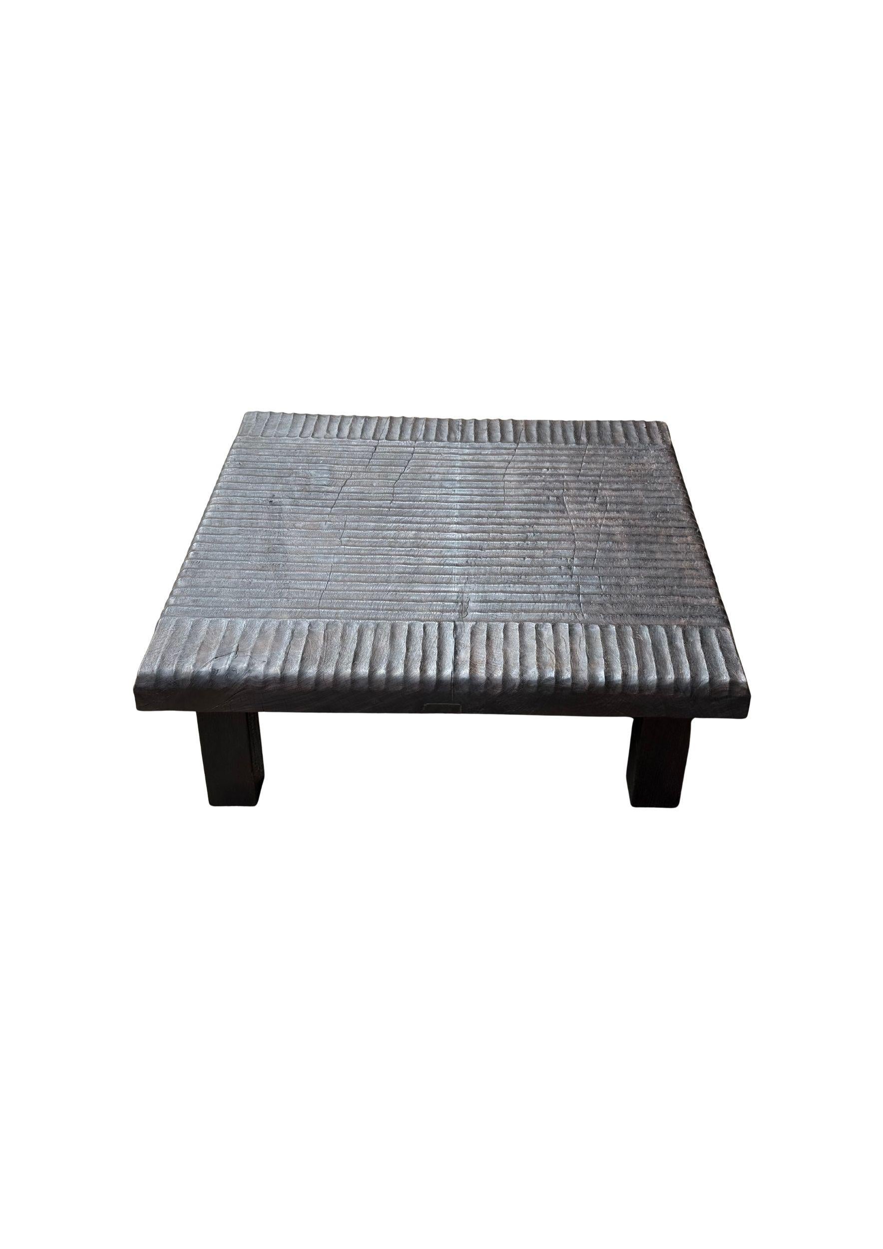 Indonesian Mango Wood Table Hand-Hewn Detailing Espresso Finish, Modern Organic For Sale